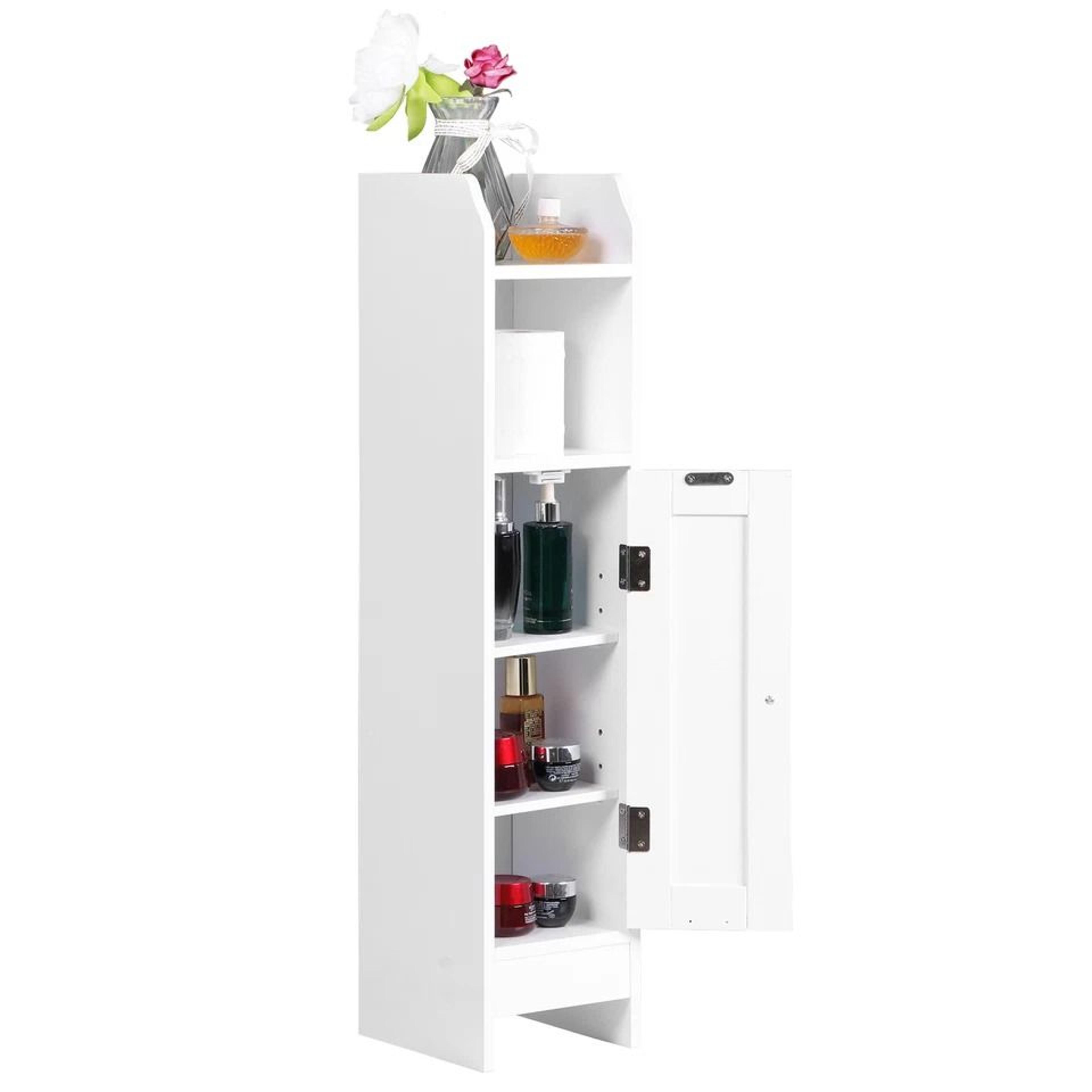 slim bathroom storage cabinet with door space saving toilet paper holder stand for small spaces