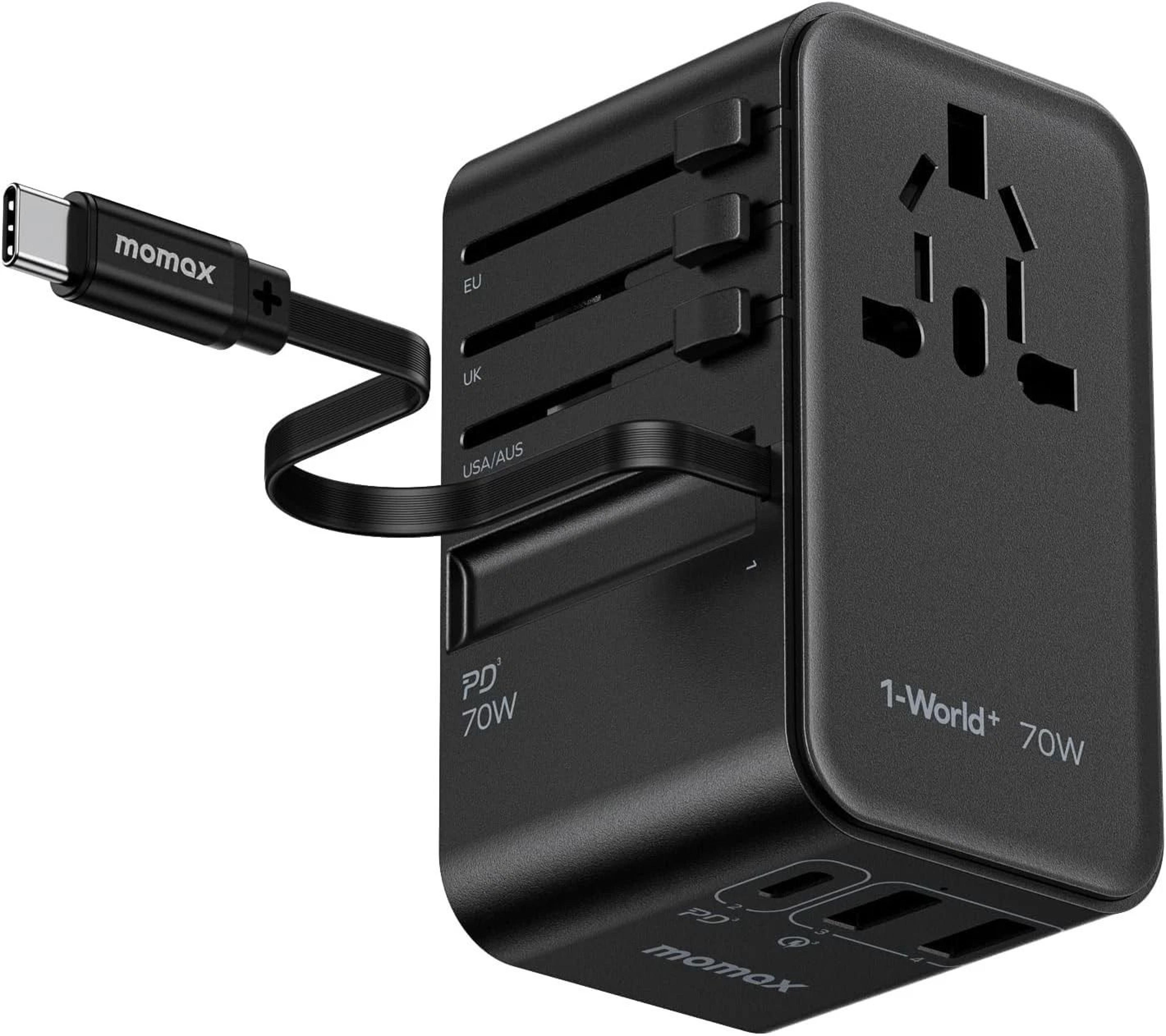 momax world gan universal travel adapter plug compatibility compact black design