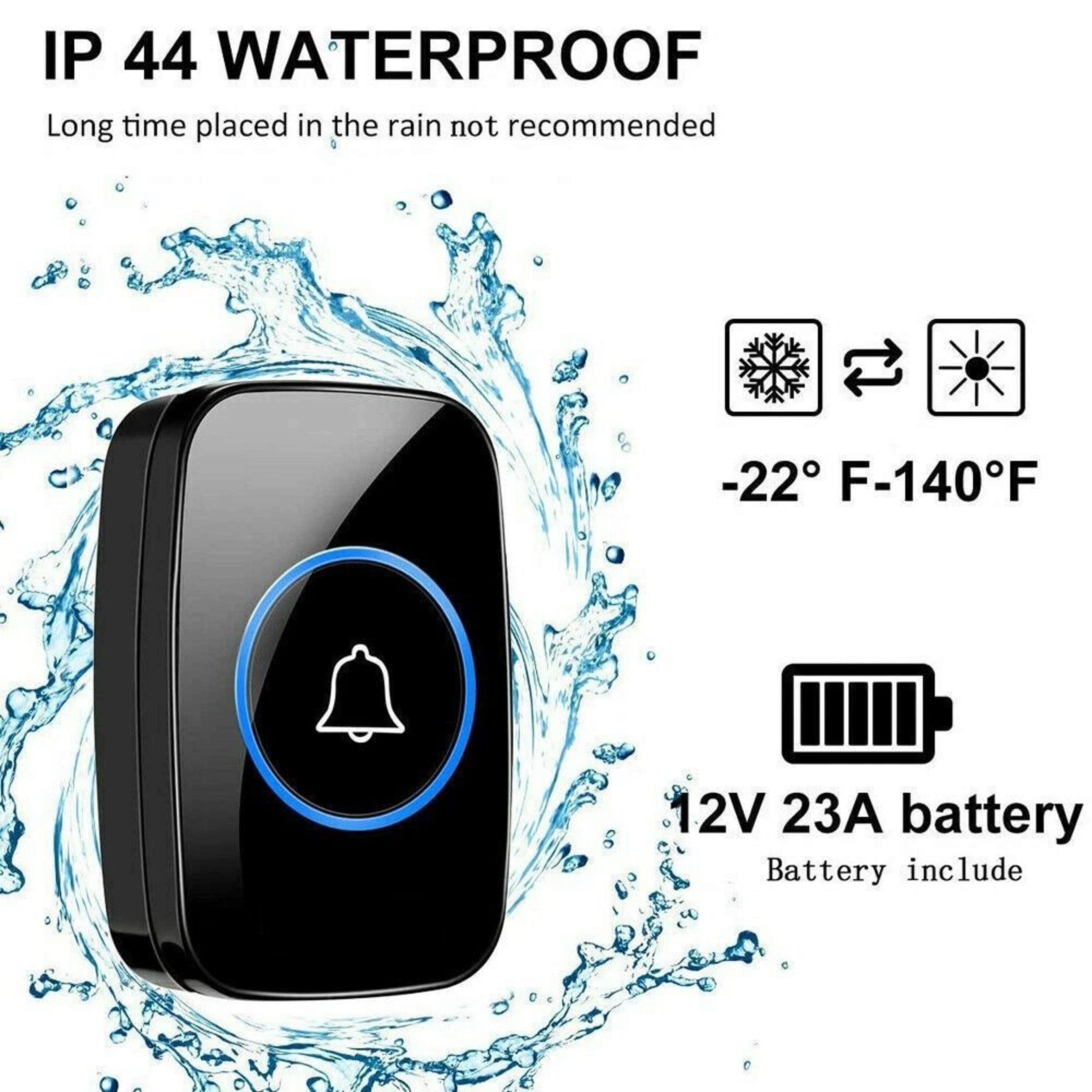 Wireless Doorbell Chime Waterproof Receiver With Adjustable Volume Range Easy Installation For Home