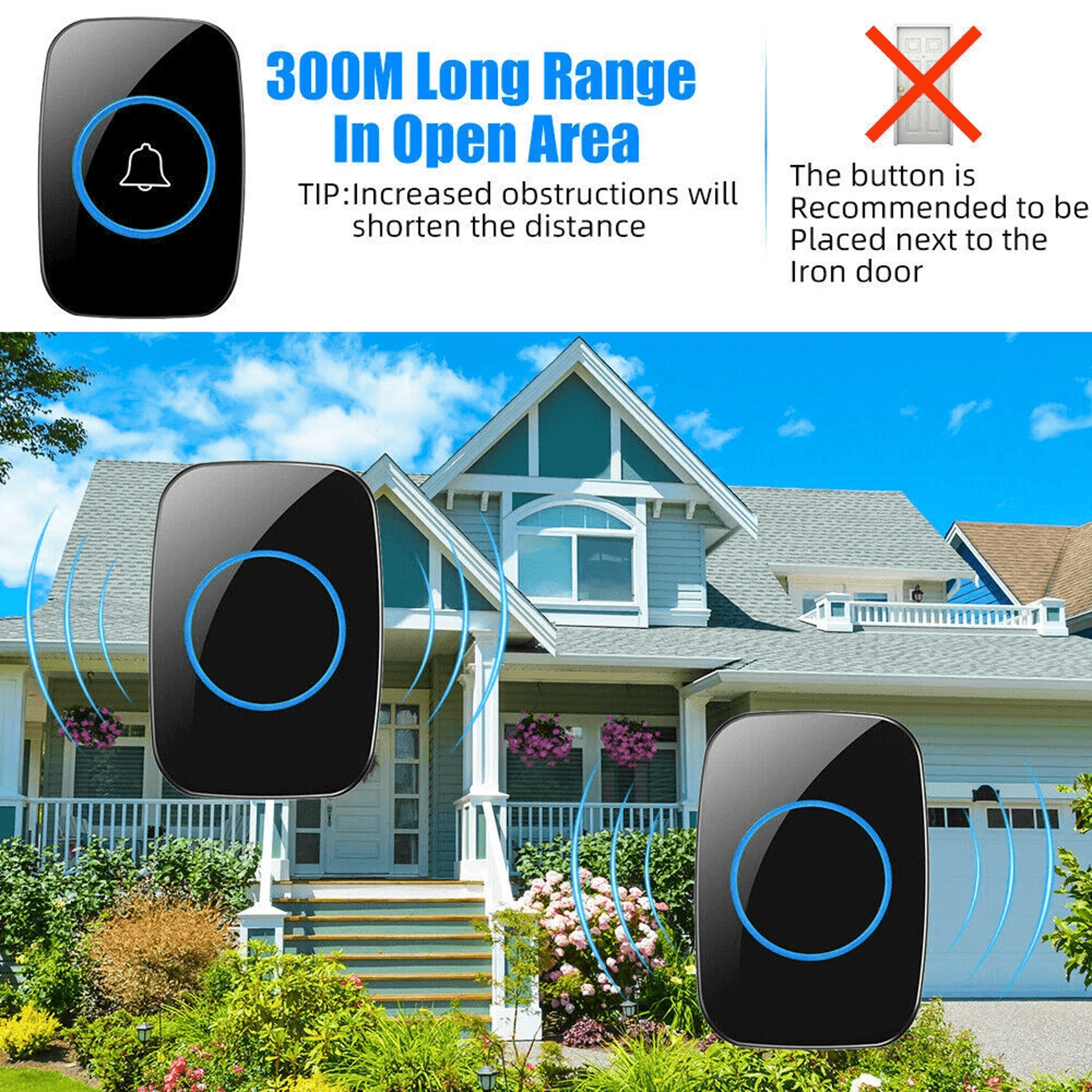 Wireless Doorbell Chime Waterproof Receiver With Adjustable Volume Range Easy Installation For Home