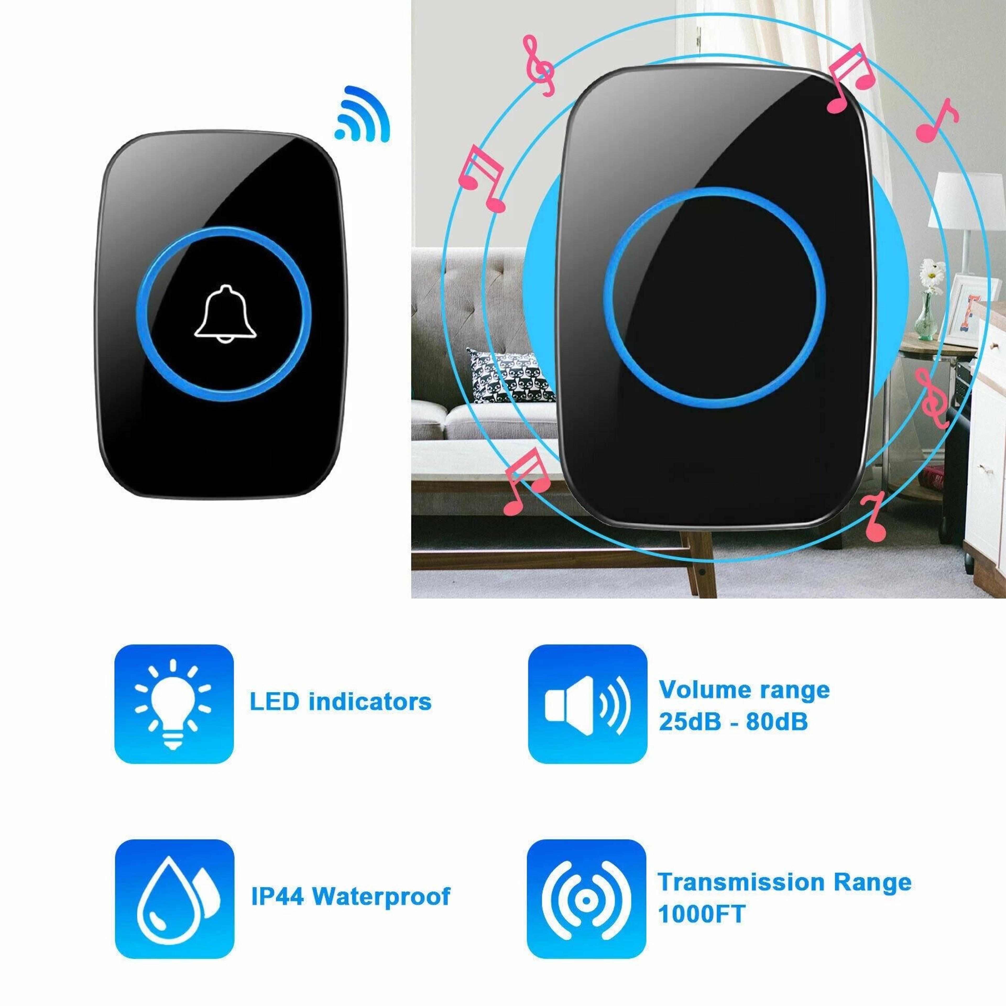 Wireless Doorbell Chime Waterproof Receiver With Adjustable Volume Range Easy Installation For Home