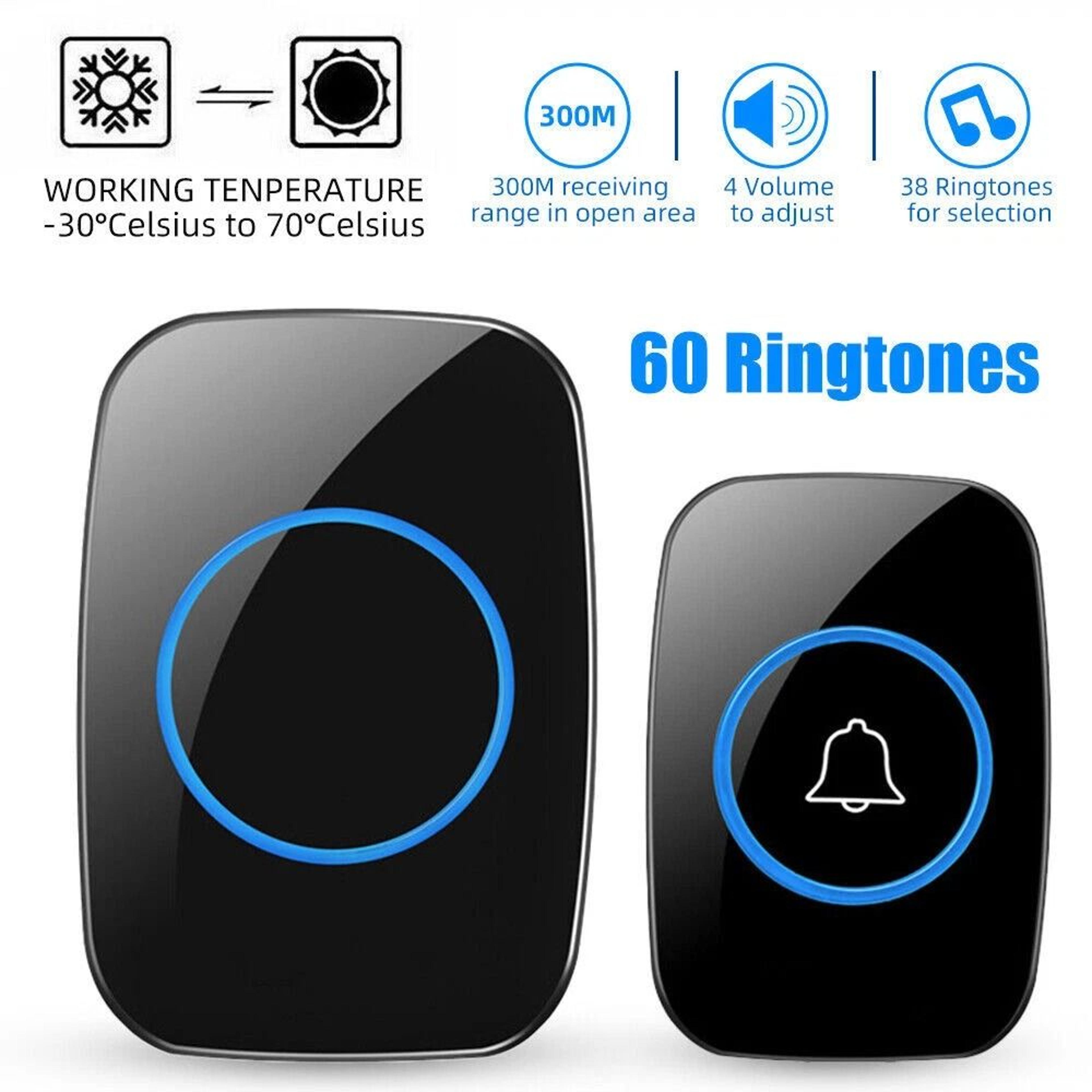 Wireless Doorbell Chime Waterproof Receiver With Adjustable Volume Range Easy Installation For Home