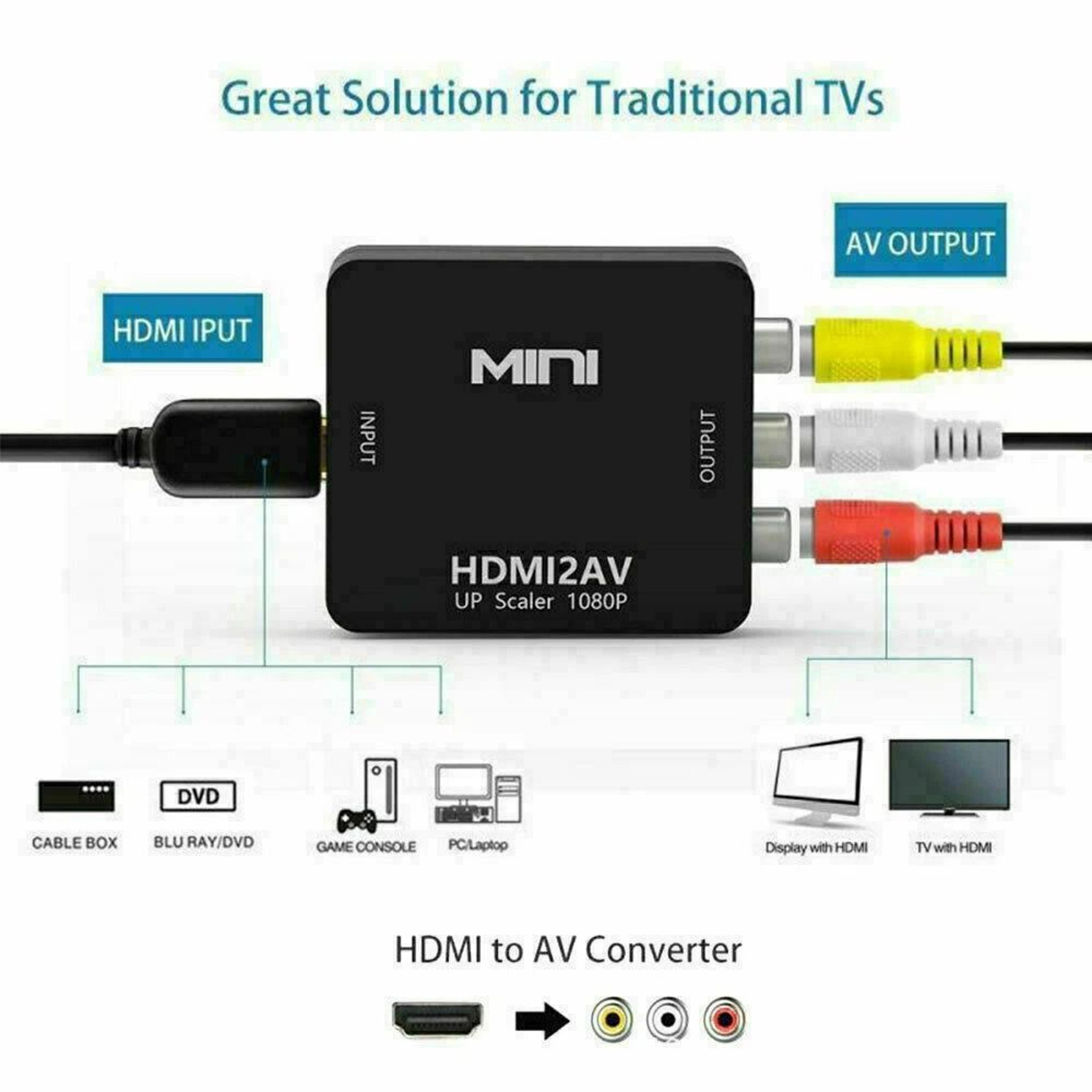 hdmi to rca av audio cable adapter for tv, hdtv, dvd male to rca
