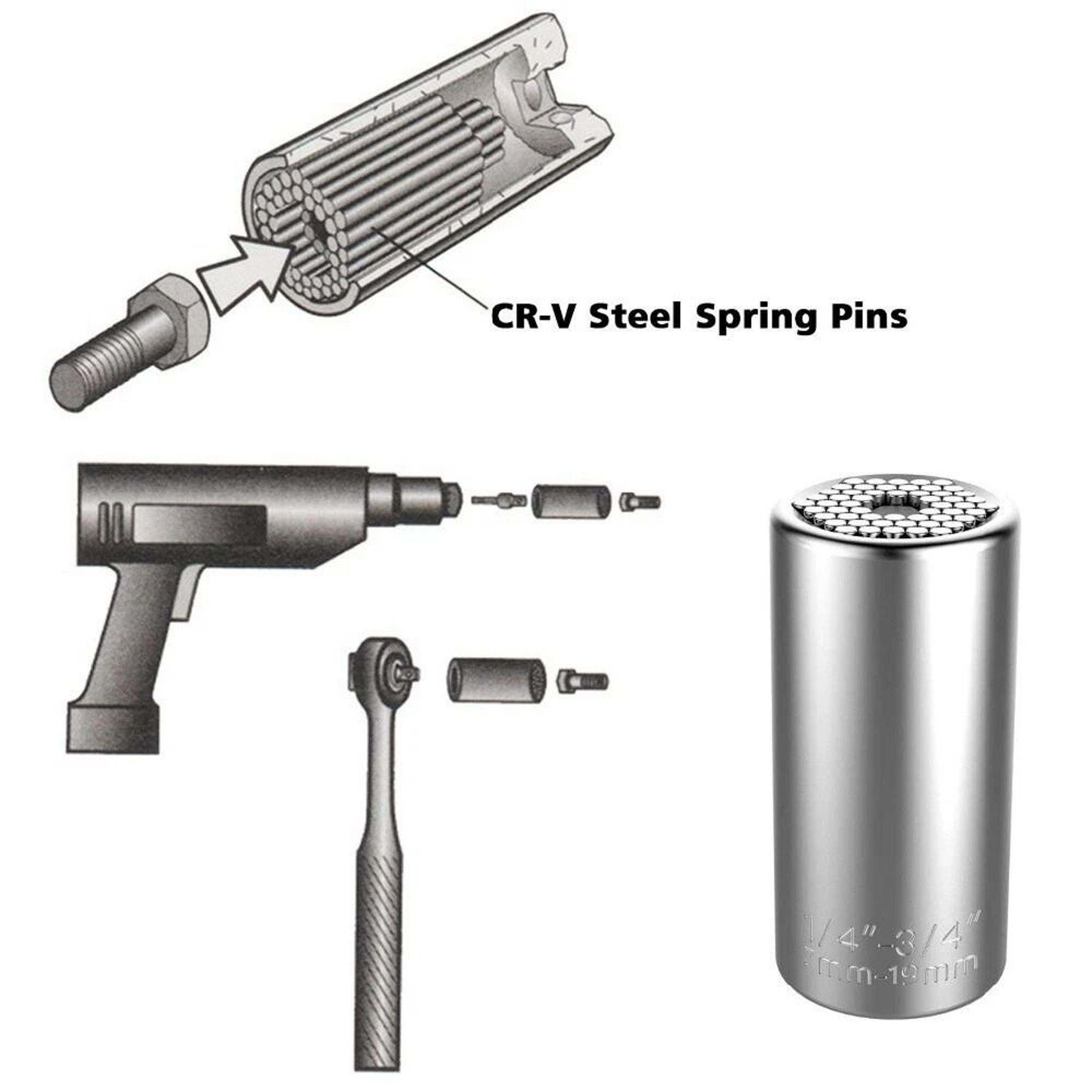 Universal Socket Wrench With Power Drill Adapter Grip Socket Set 7