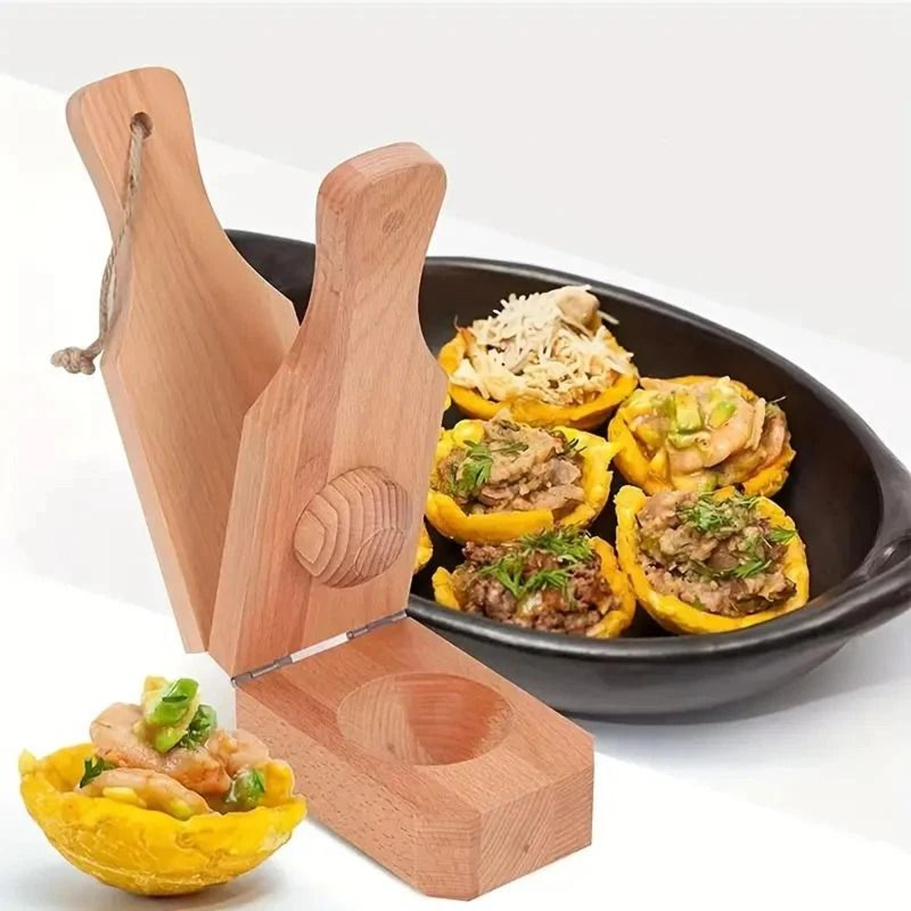 wooden tostonera plantain press for stuffed tostones and plantain cups