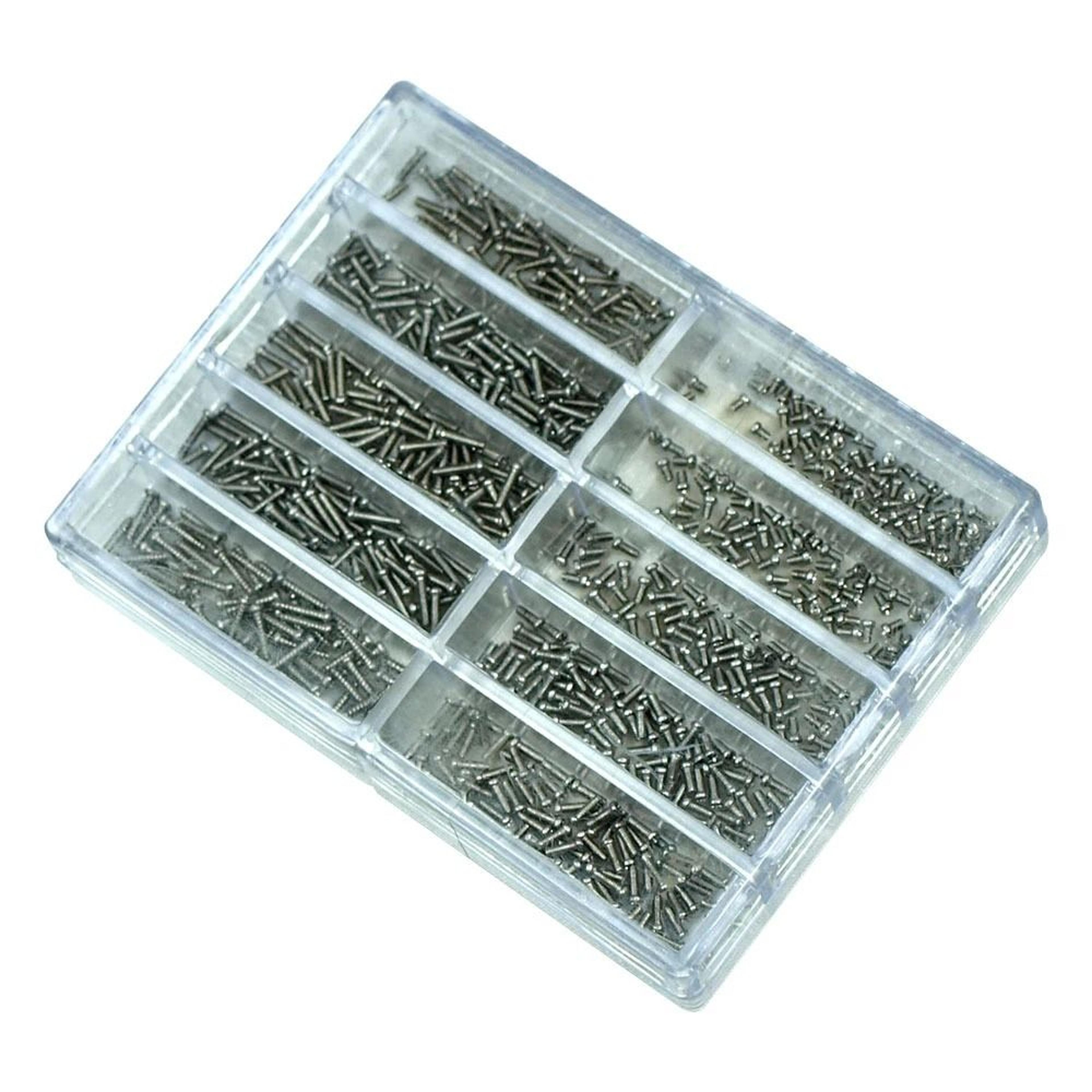 eyeglass repair kit with watch repair screws in stainless steel case