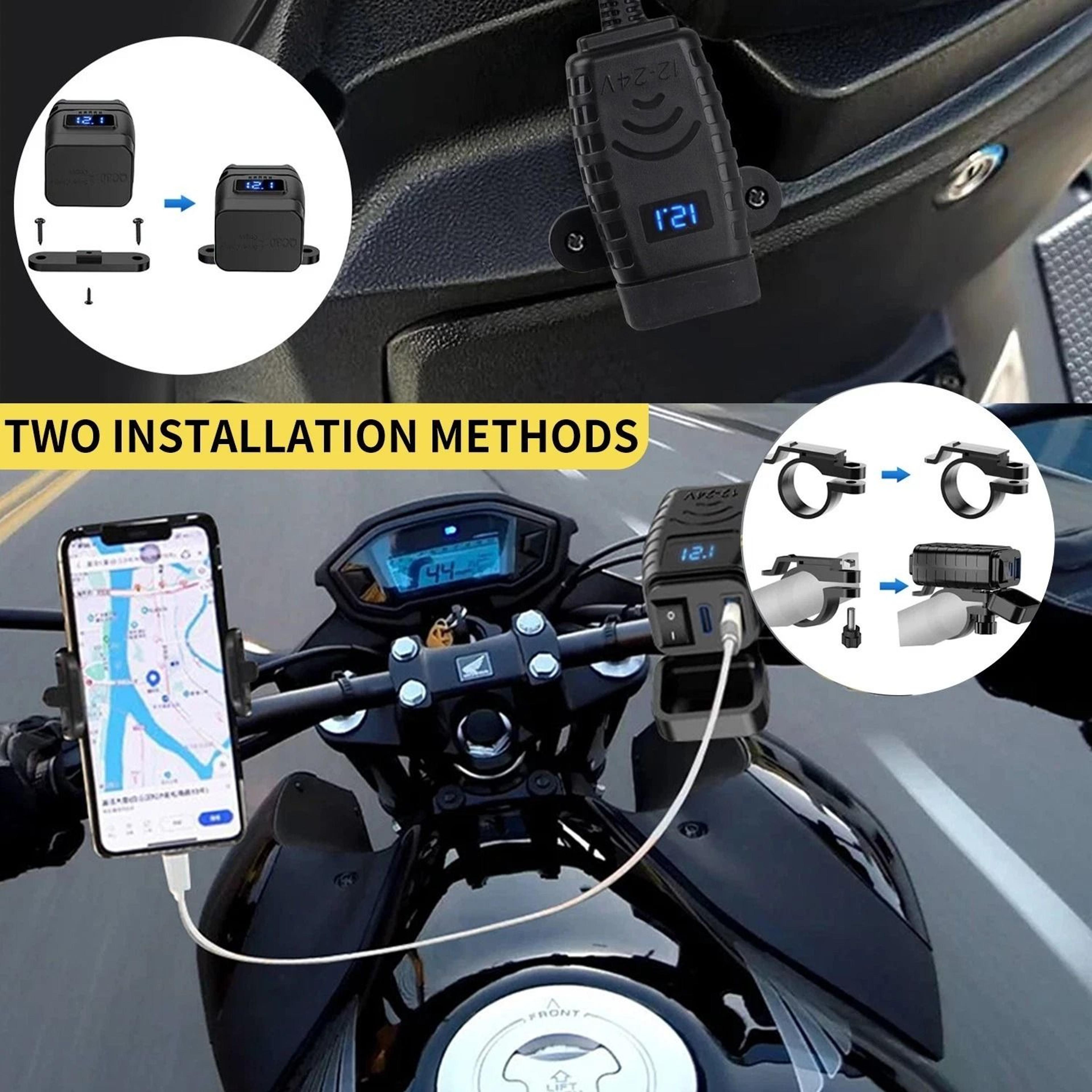 Waterproof Motorcycle USB Charger With Dual Fast Charging Ports And LED Voltmeter 6