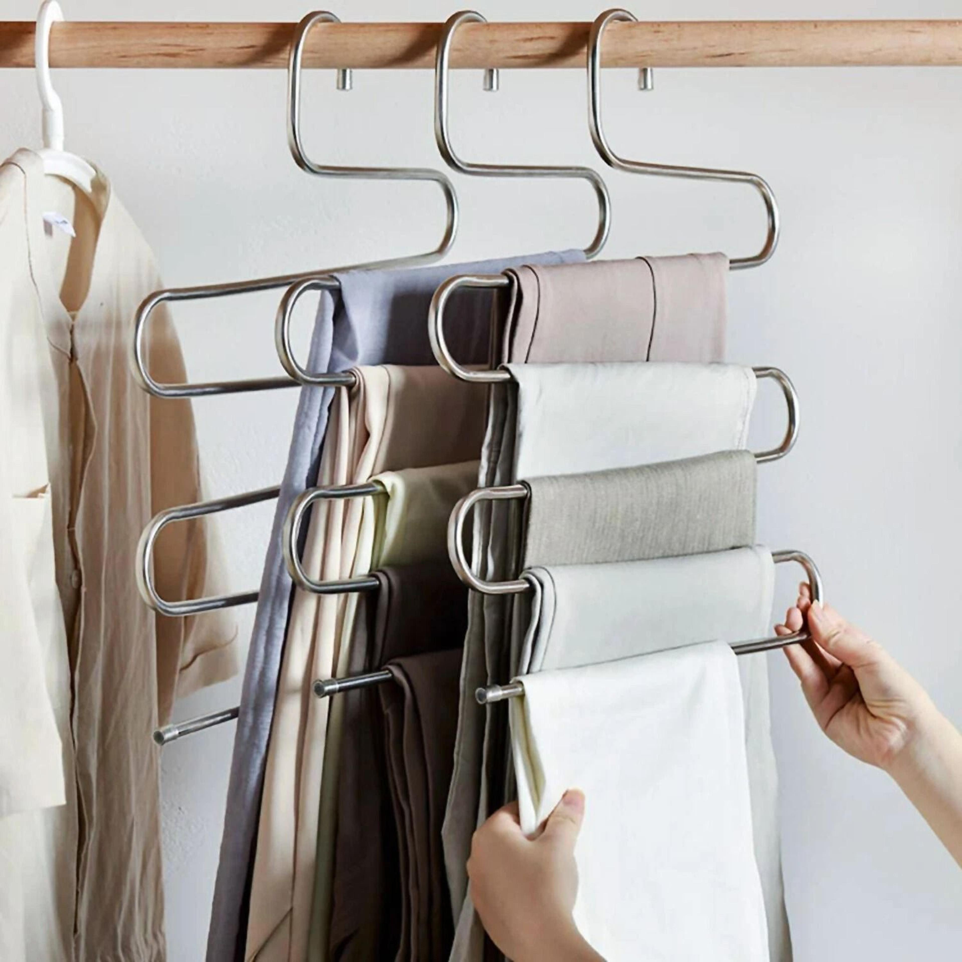 space saving pants hanger stainless steel trouser organizer