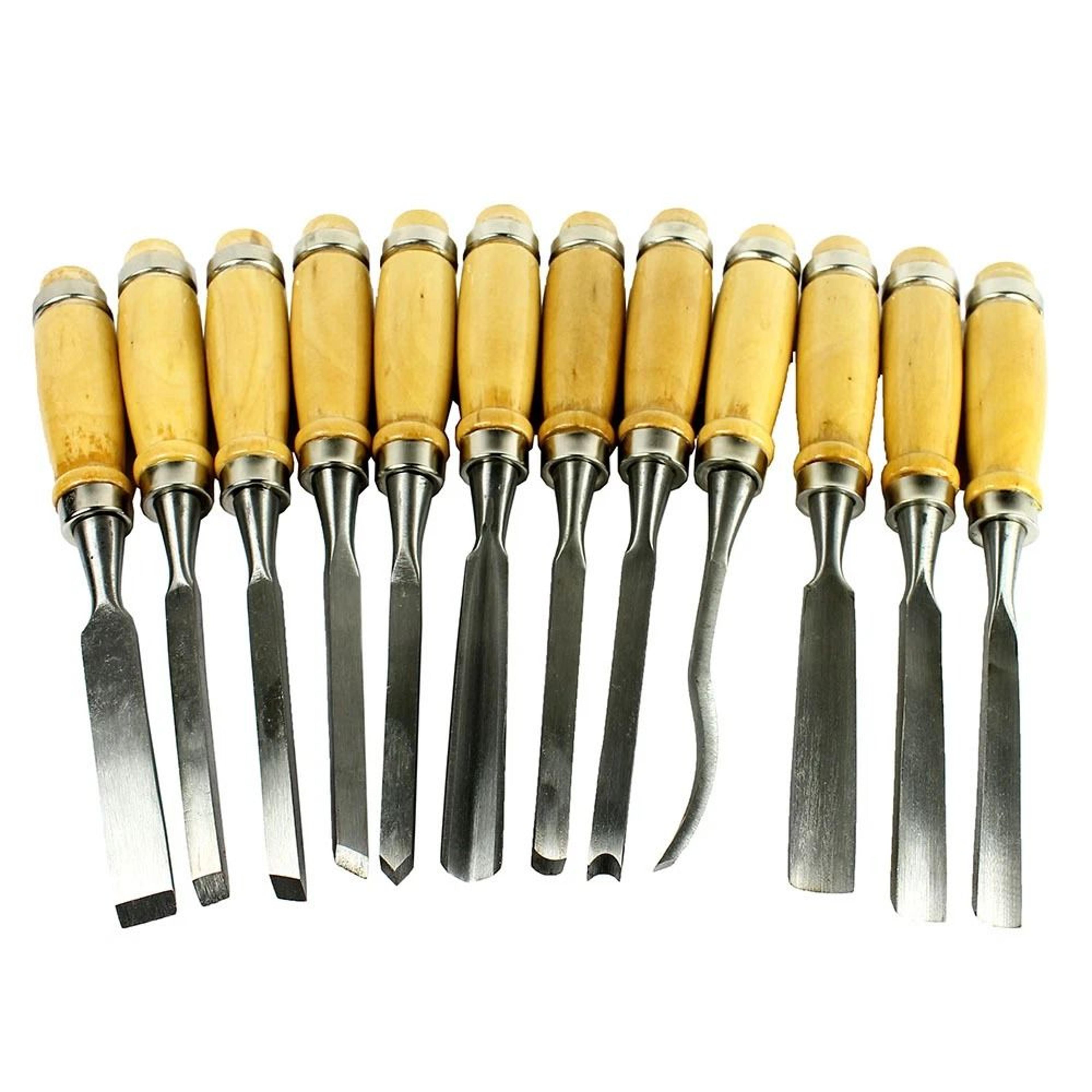 wood carving chisel set with hardened steel blades and carry case