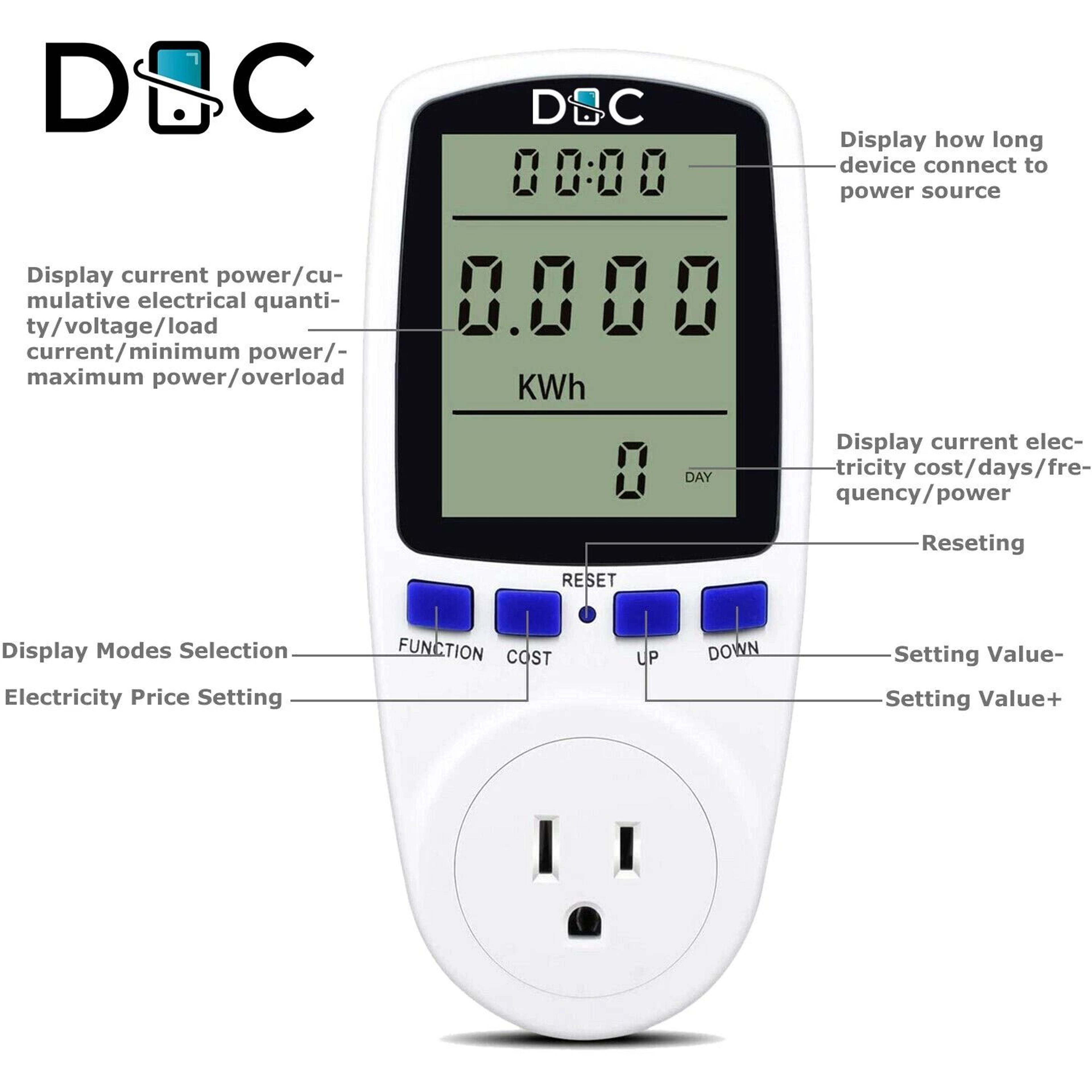 Plug In Watt Meter Plug In Electricity Usage Monitor With Volt Amp KWh Tracking 6