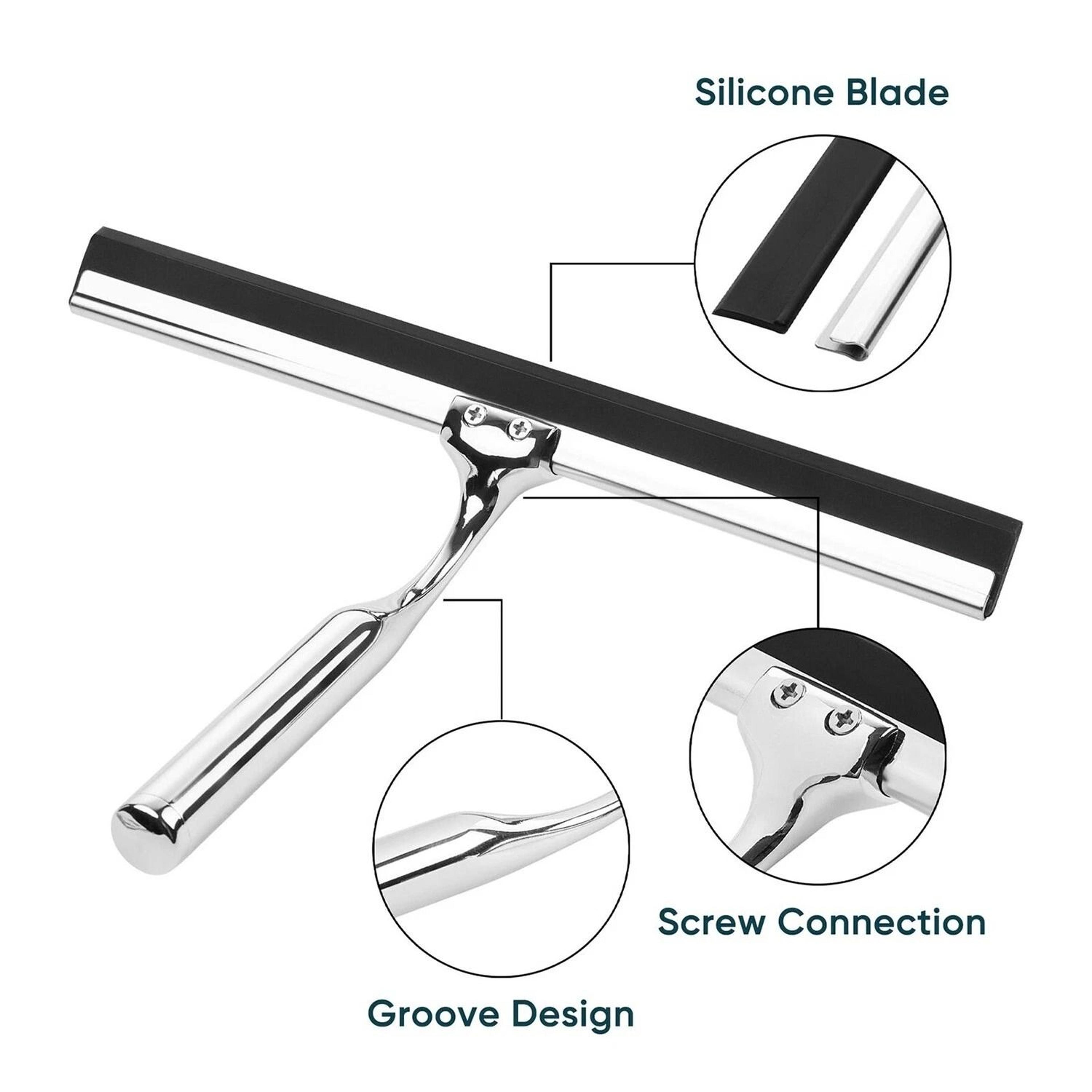 Stainless Steel Shower Squeegee With Hooks For Glass Doors Windows And Bathroom Cleaning 8