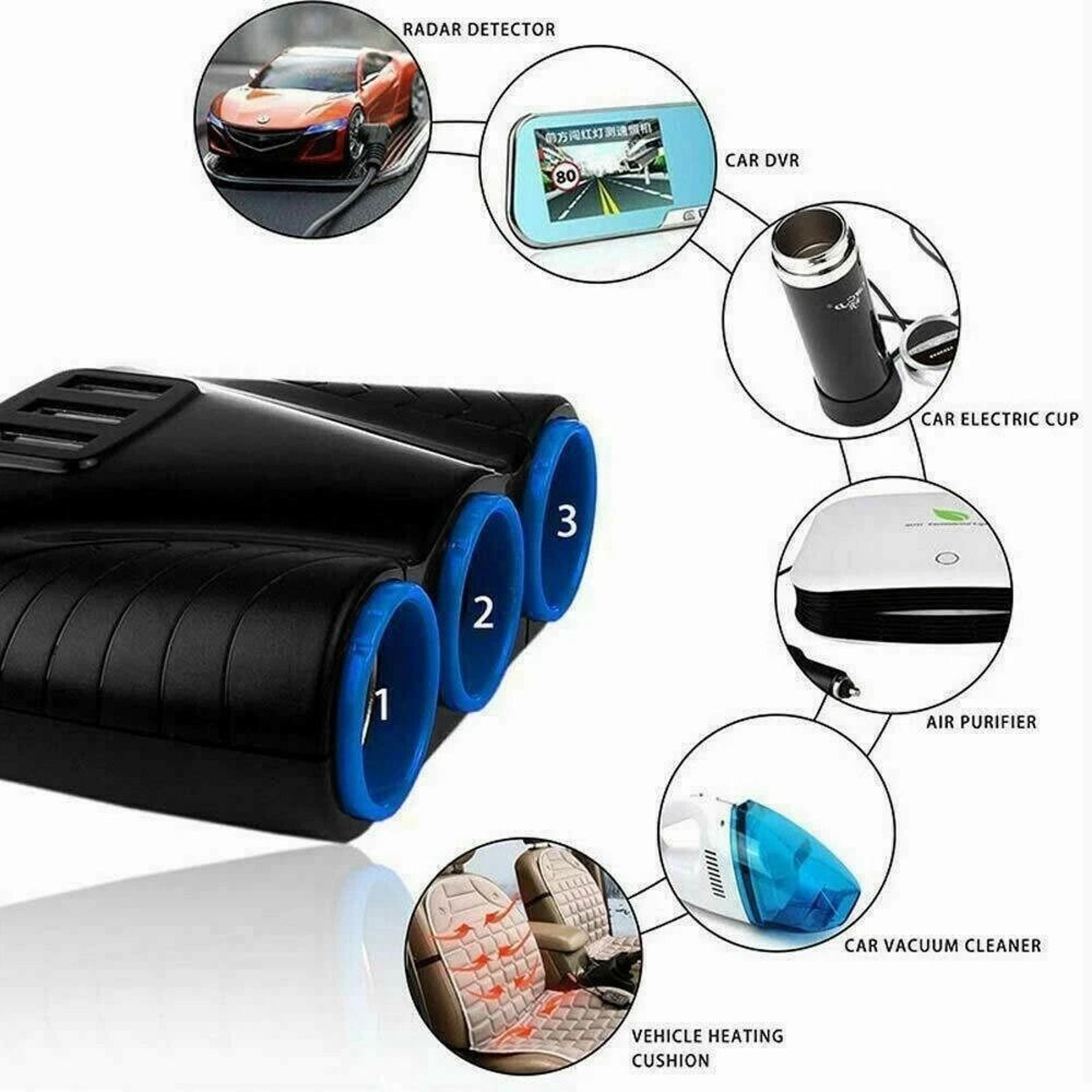 Port Car Charger Splitter With USB Fast Charge Cigarette Lighter Adapter 4