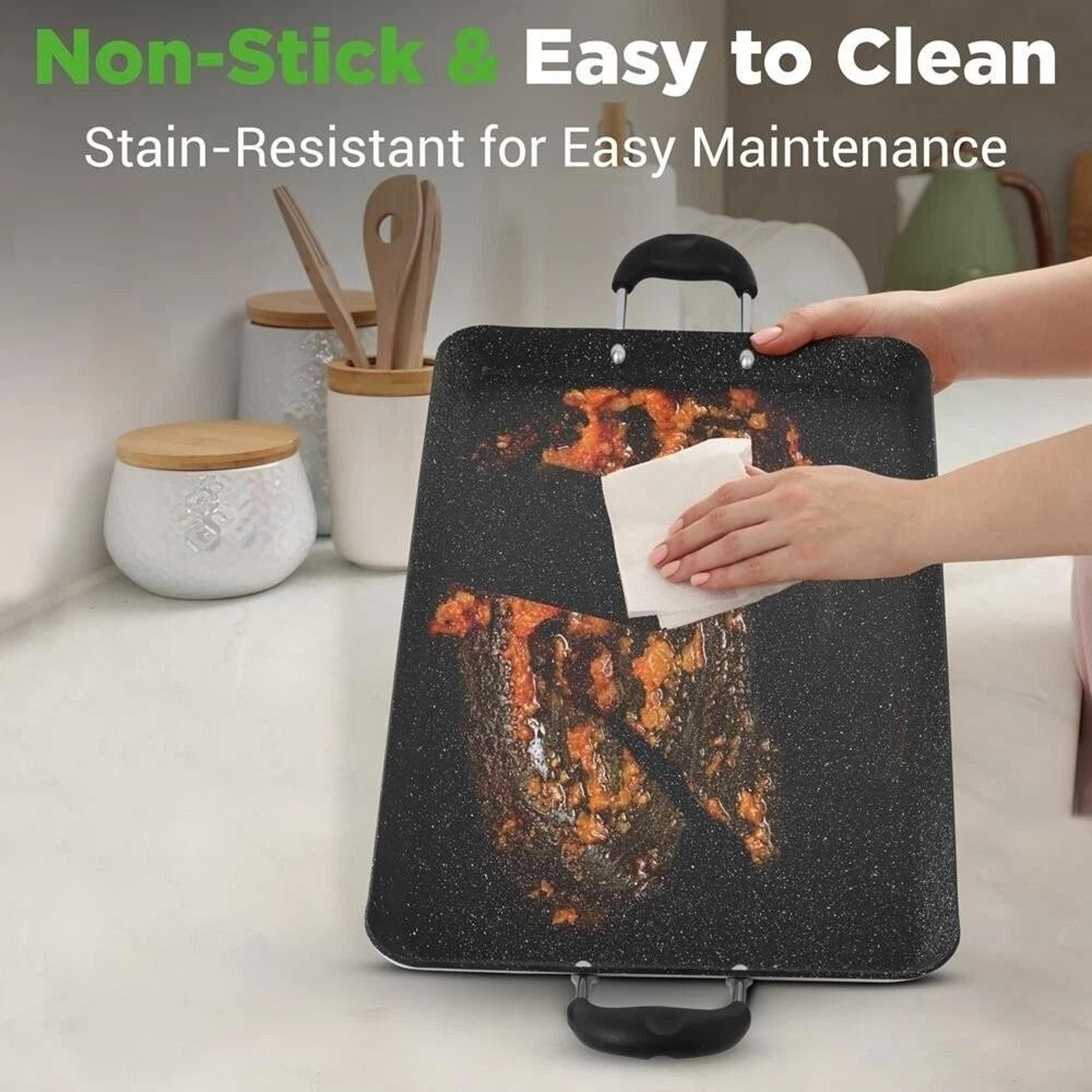 NutriChef Non Stick Double Burner Griddle Dishwasher Safe With Bakelite Handle 3