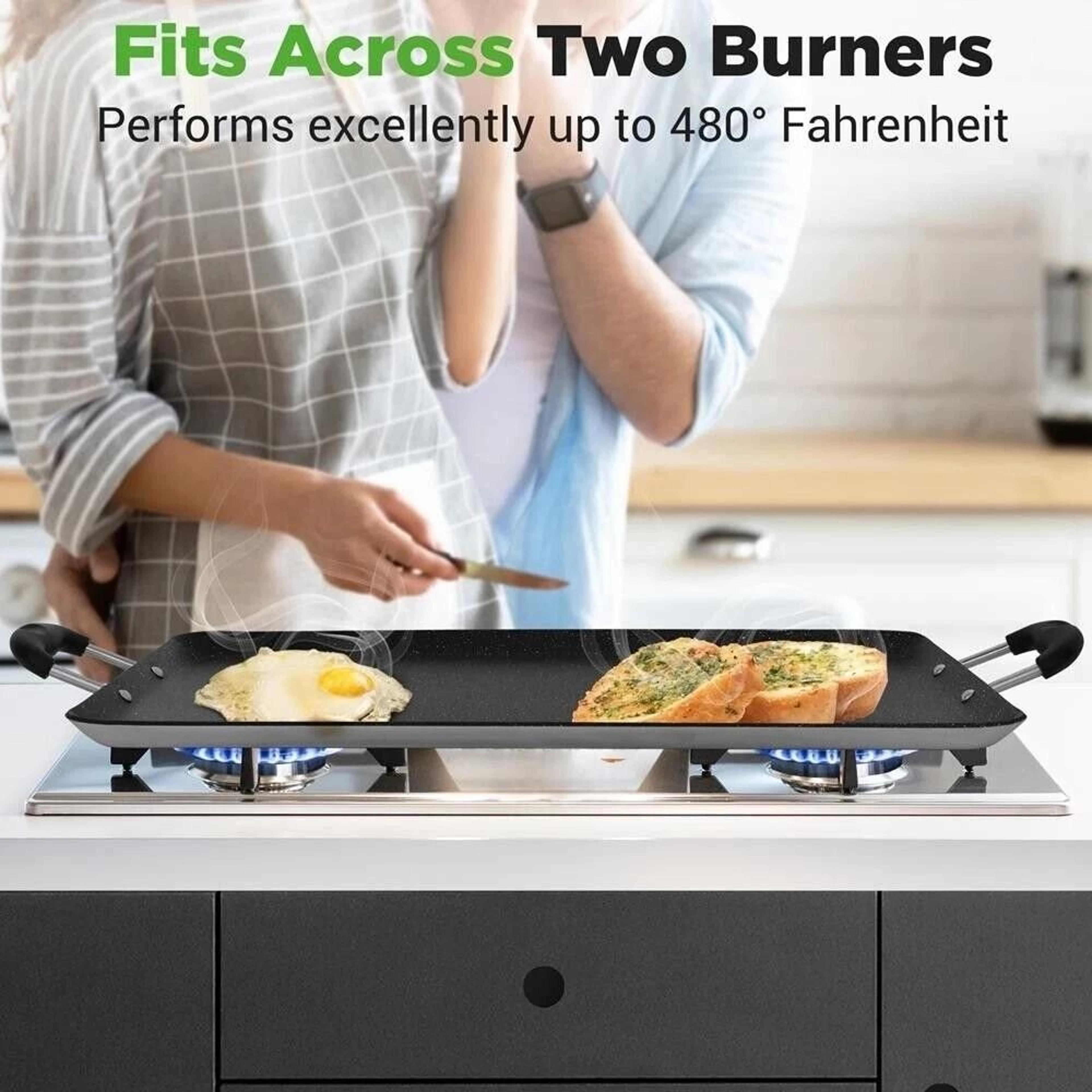 NutriChef Non Stick Double Burner Griddle Dishwasher Safe With Bakelite Handle 5