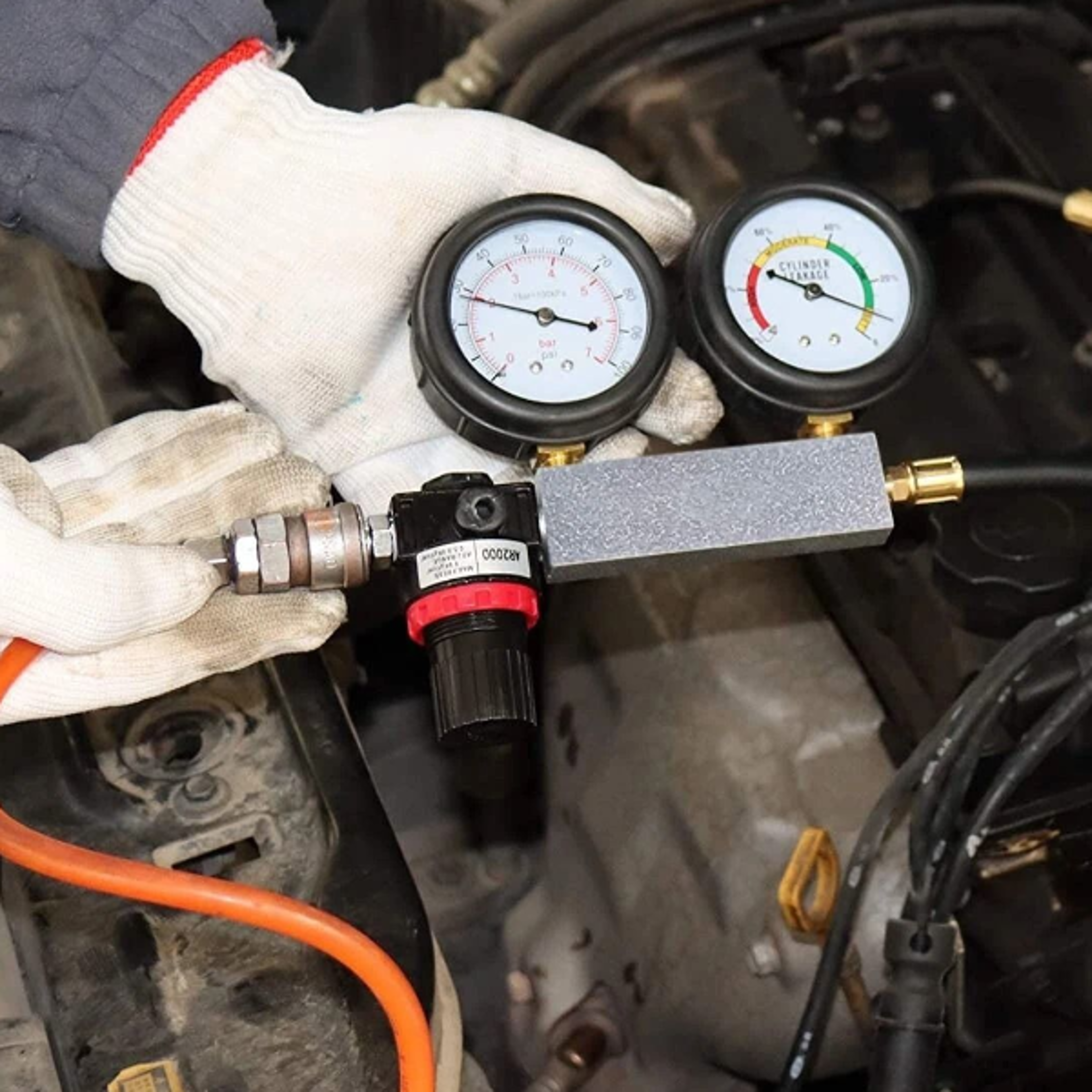 dual gauge cylinder leak down tester psi engine compression diagnostic tools