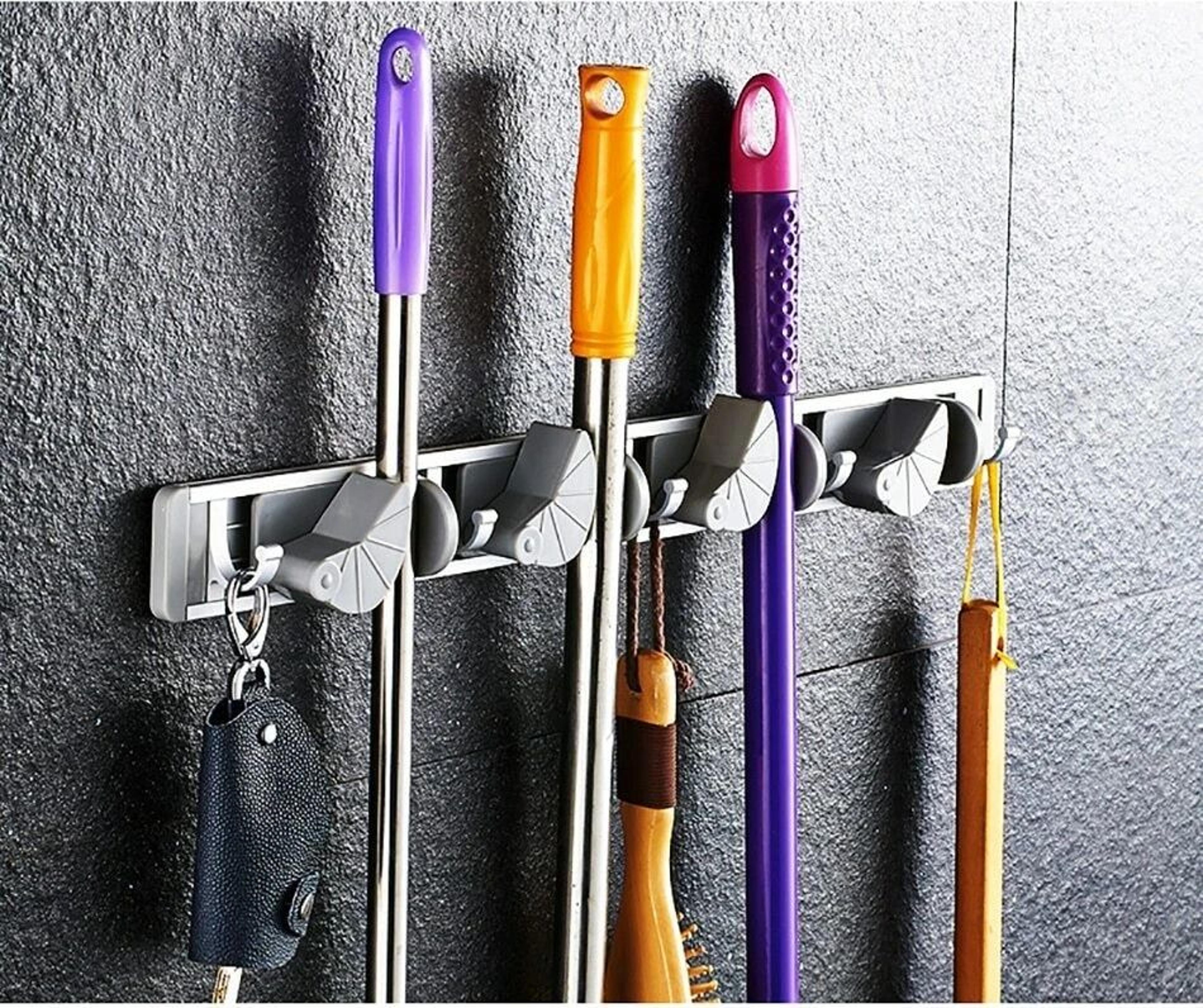 wall mount mop holder & broom storage rack organizer