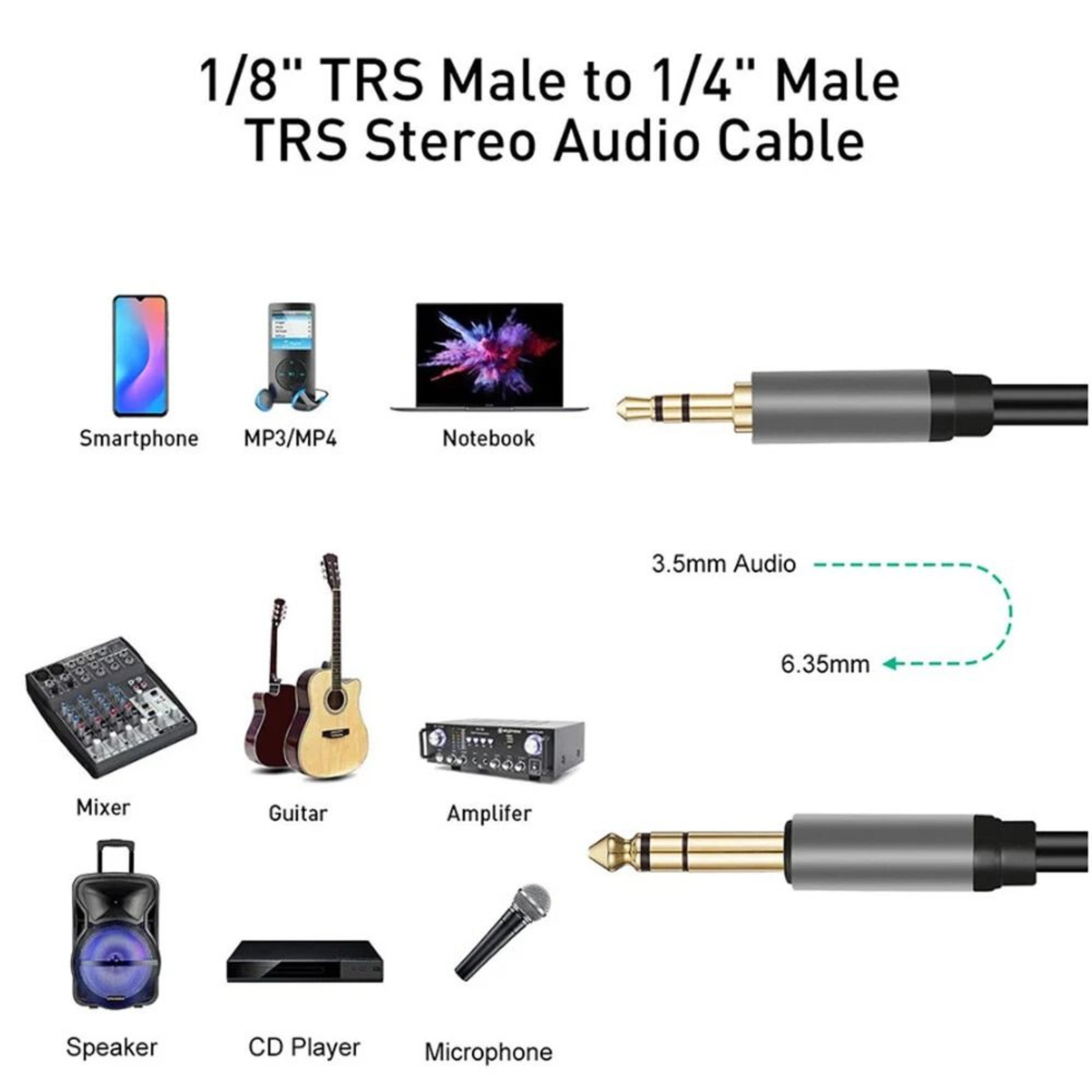 TRS Stereo Audio Cable For Guitar Amp Speakers And Home Audio 3