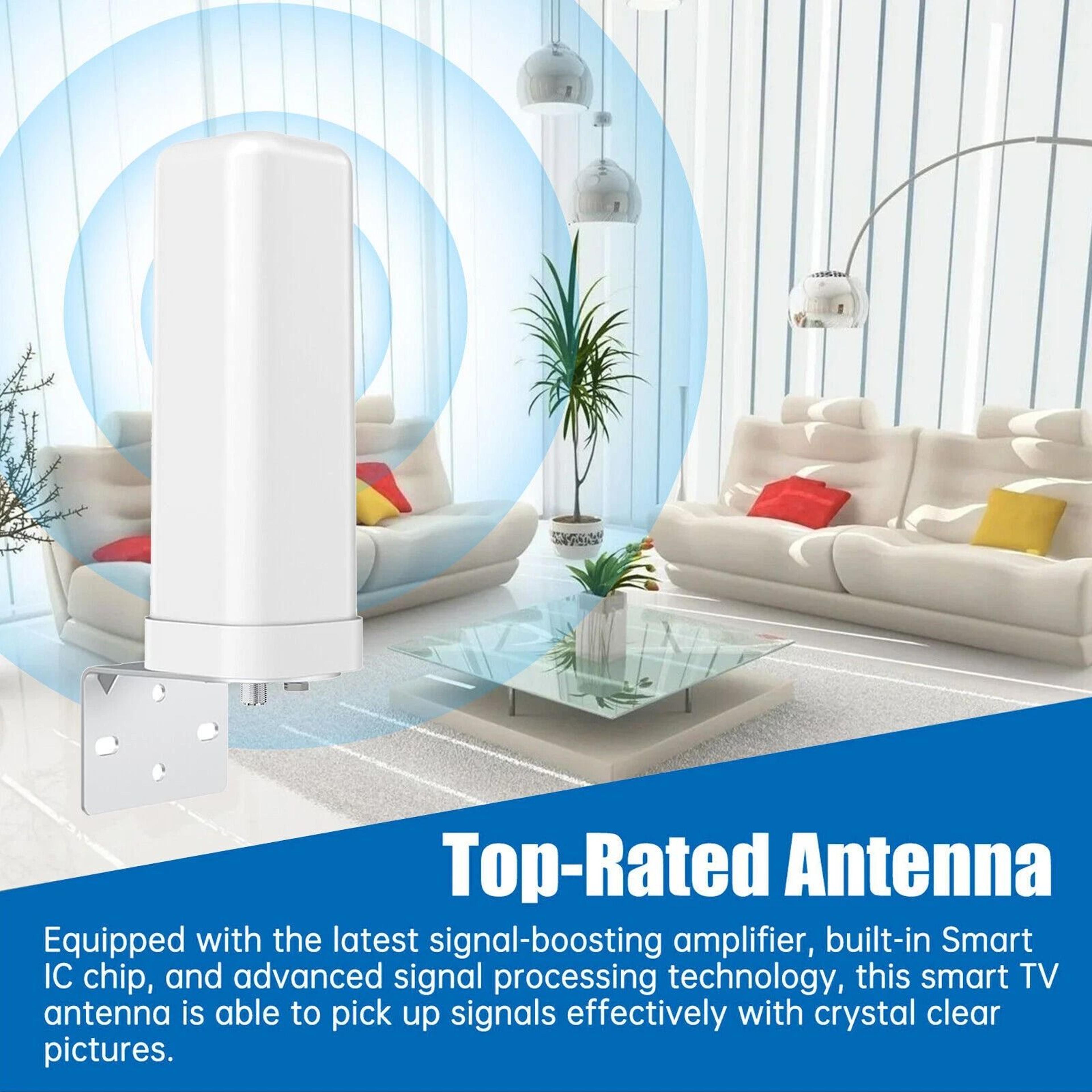 Amplified Outdoor TV Antenna Long Range Digital HDTV UHF VHF FM 6