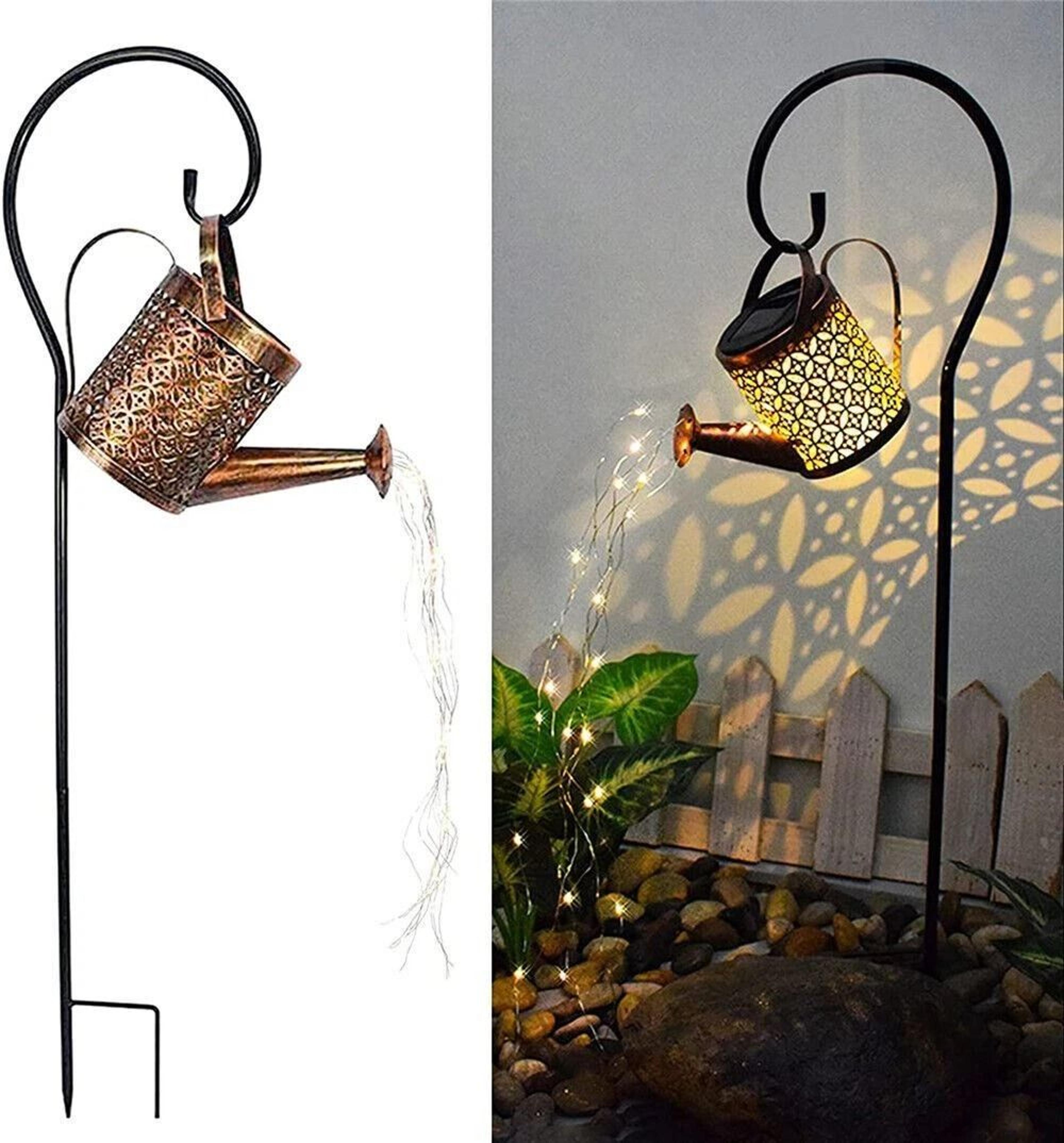 solar watering can light for outdoor garden decor