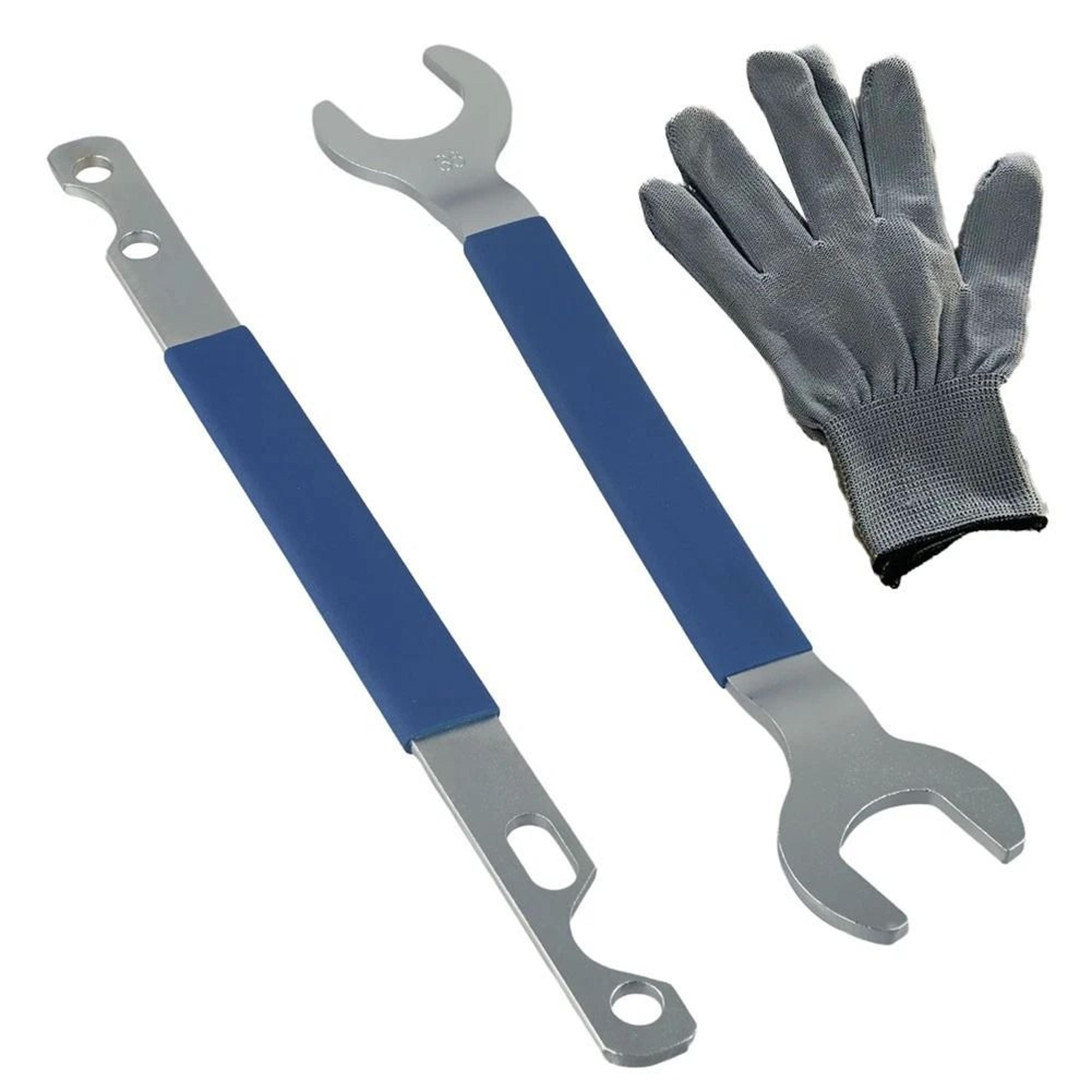 fan clutch wrench and pump holder tool kit for car repairs with gloves