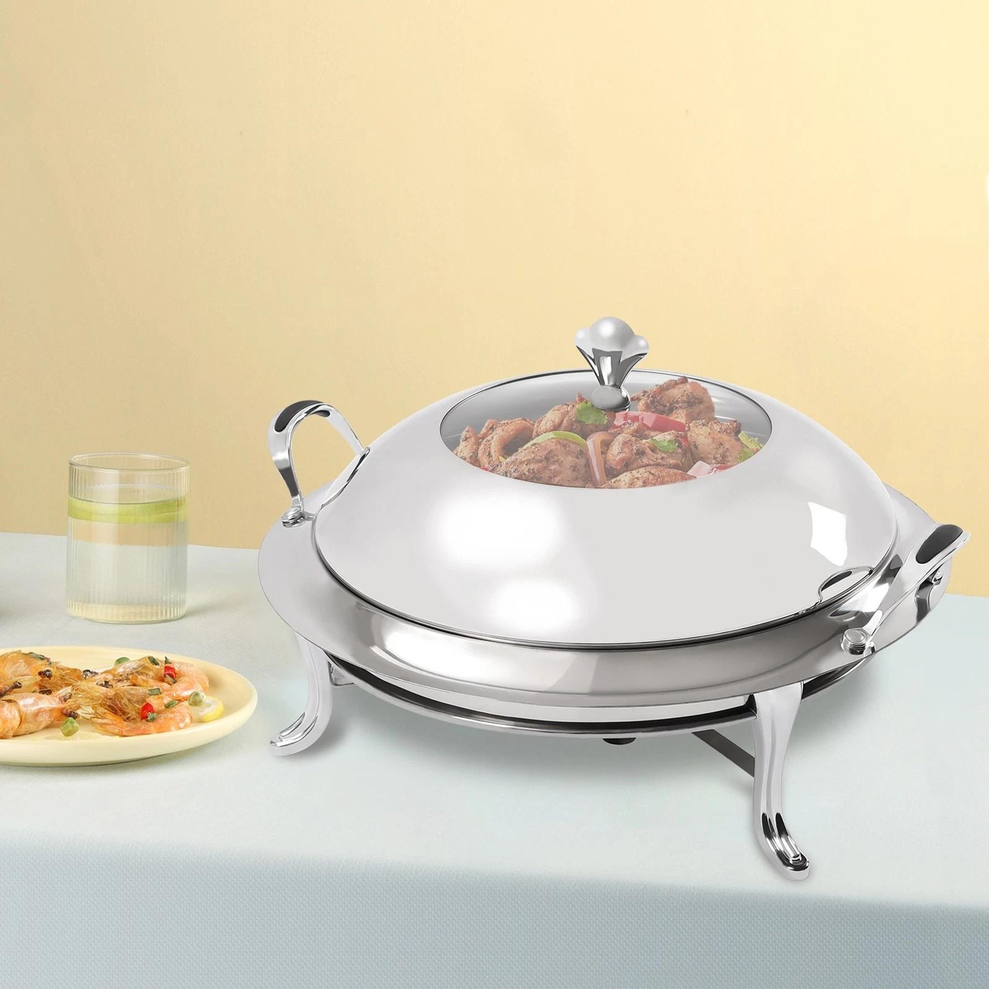 Premium Round Stainless Steel Buffet Chafing Dish Food Warmer  Server Set 4