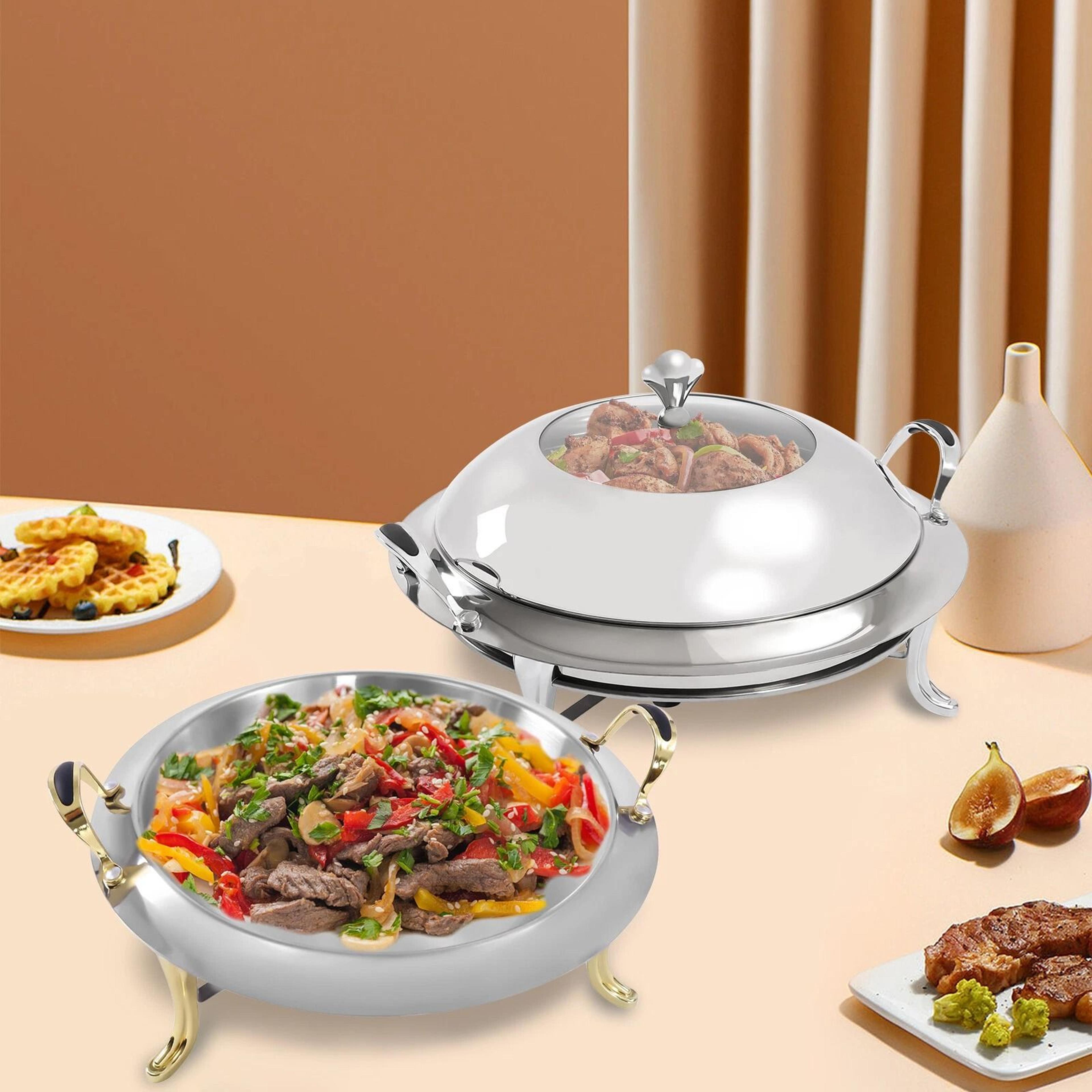 Premium Round Stainless Steel Buffet Chafing Dish Food Warmer  Server Set 5