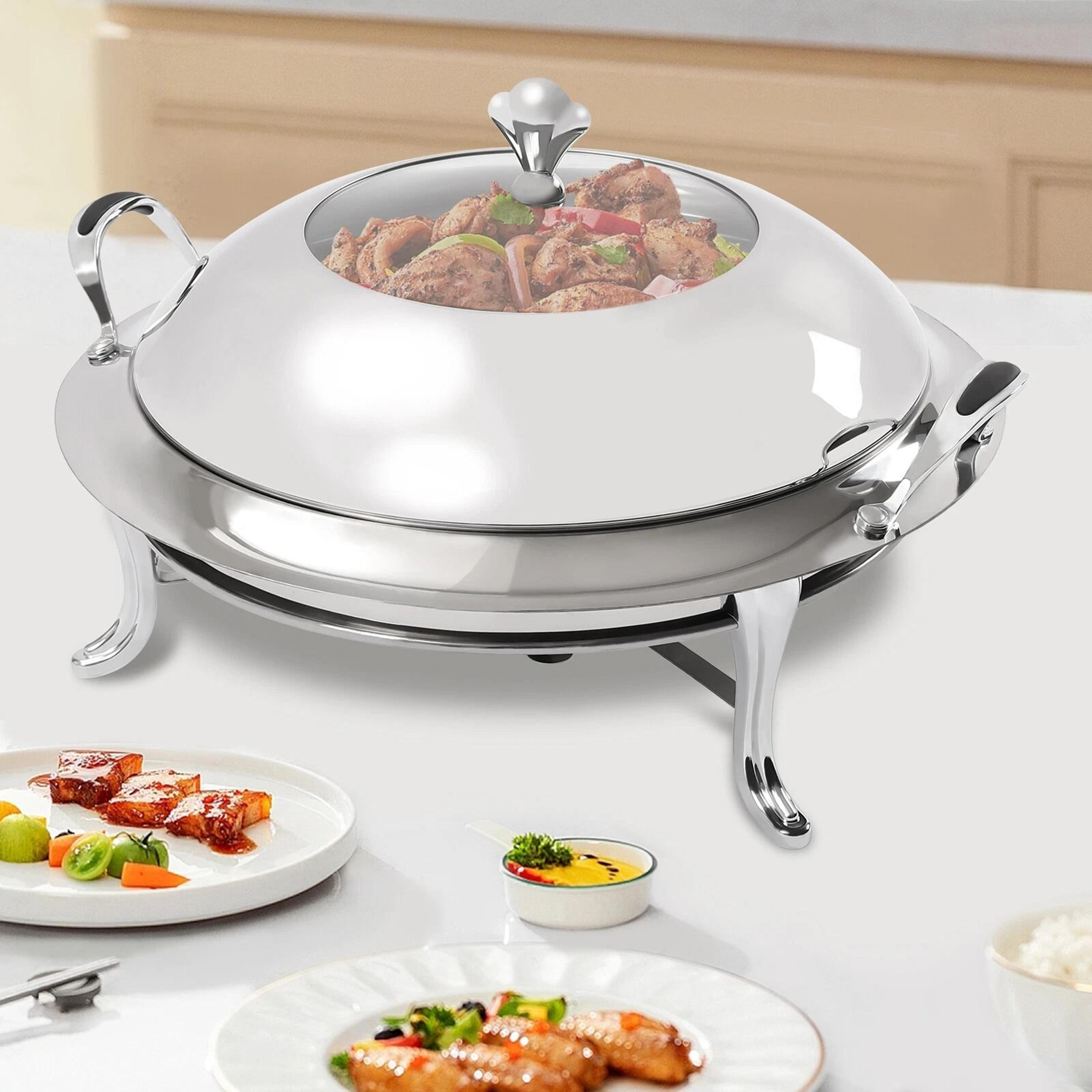Premium Round Stainless Steel Buffet Chafing Dish Food Warmer  Server Set 1