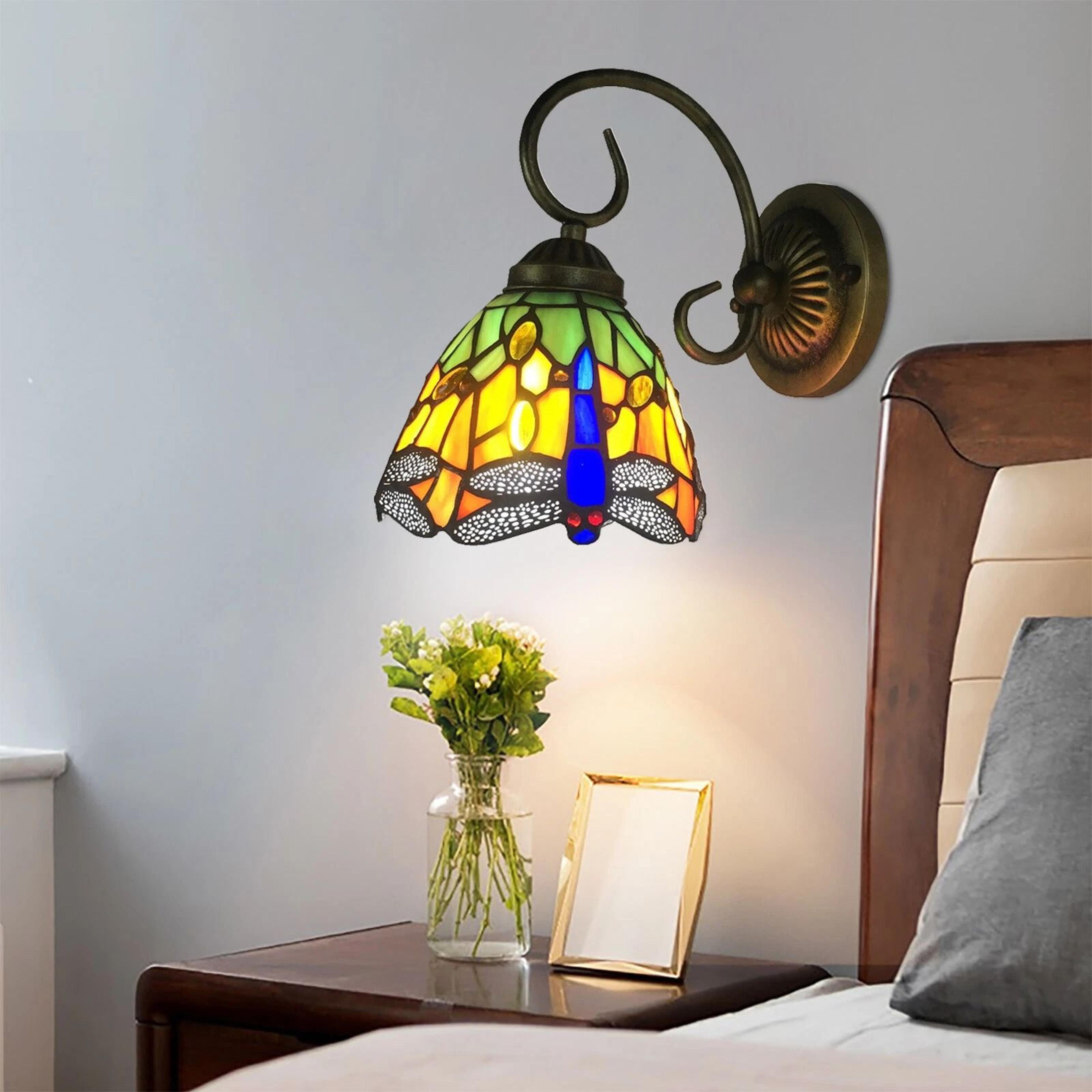 Handcrafted Stained Glass Dragonfly Wall Sconce Elegant Tiffany Style Wall Sconce Lighting Fixture 1