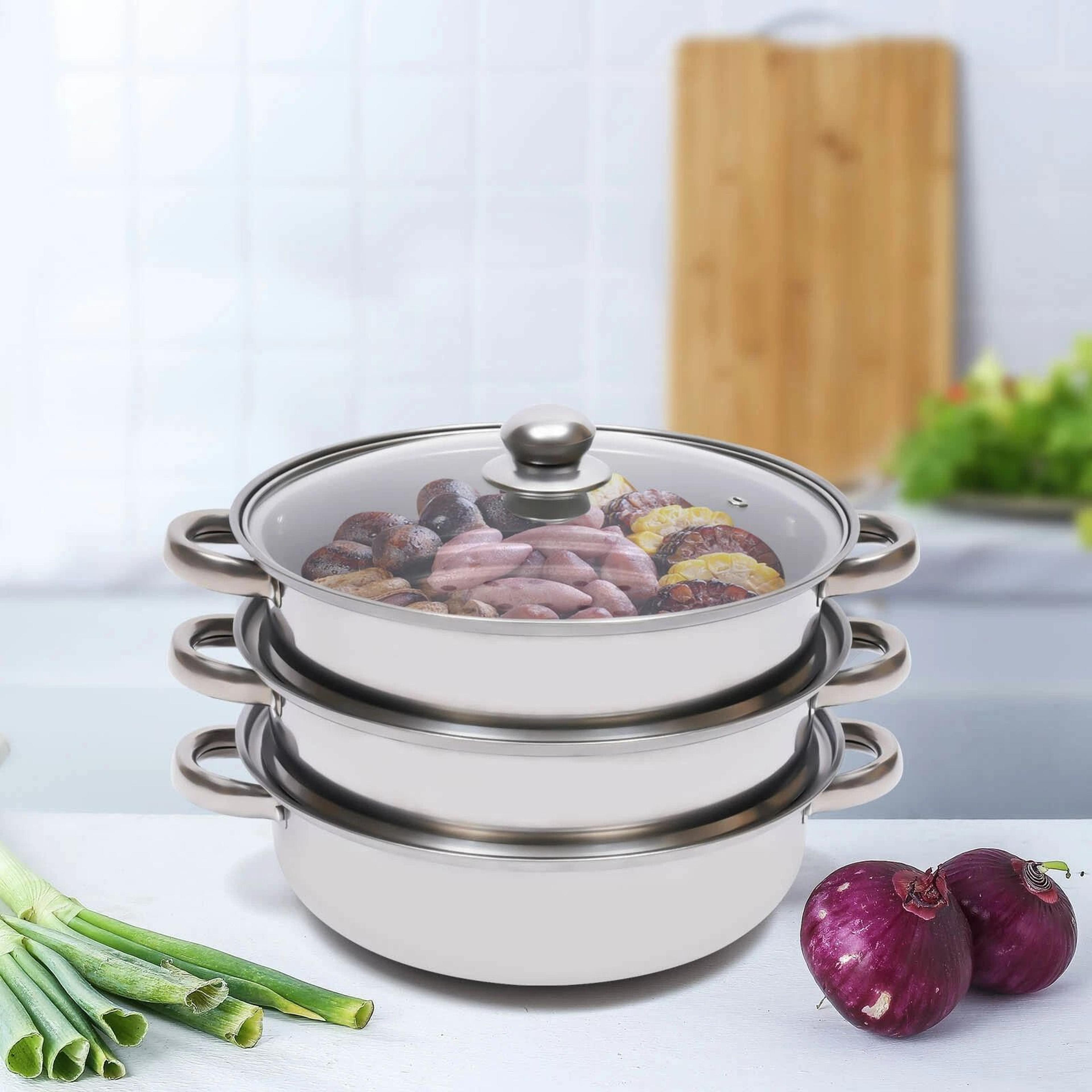 premium stainless steel steamer pot for healthy cooking with glass lid multi level steam cooker