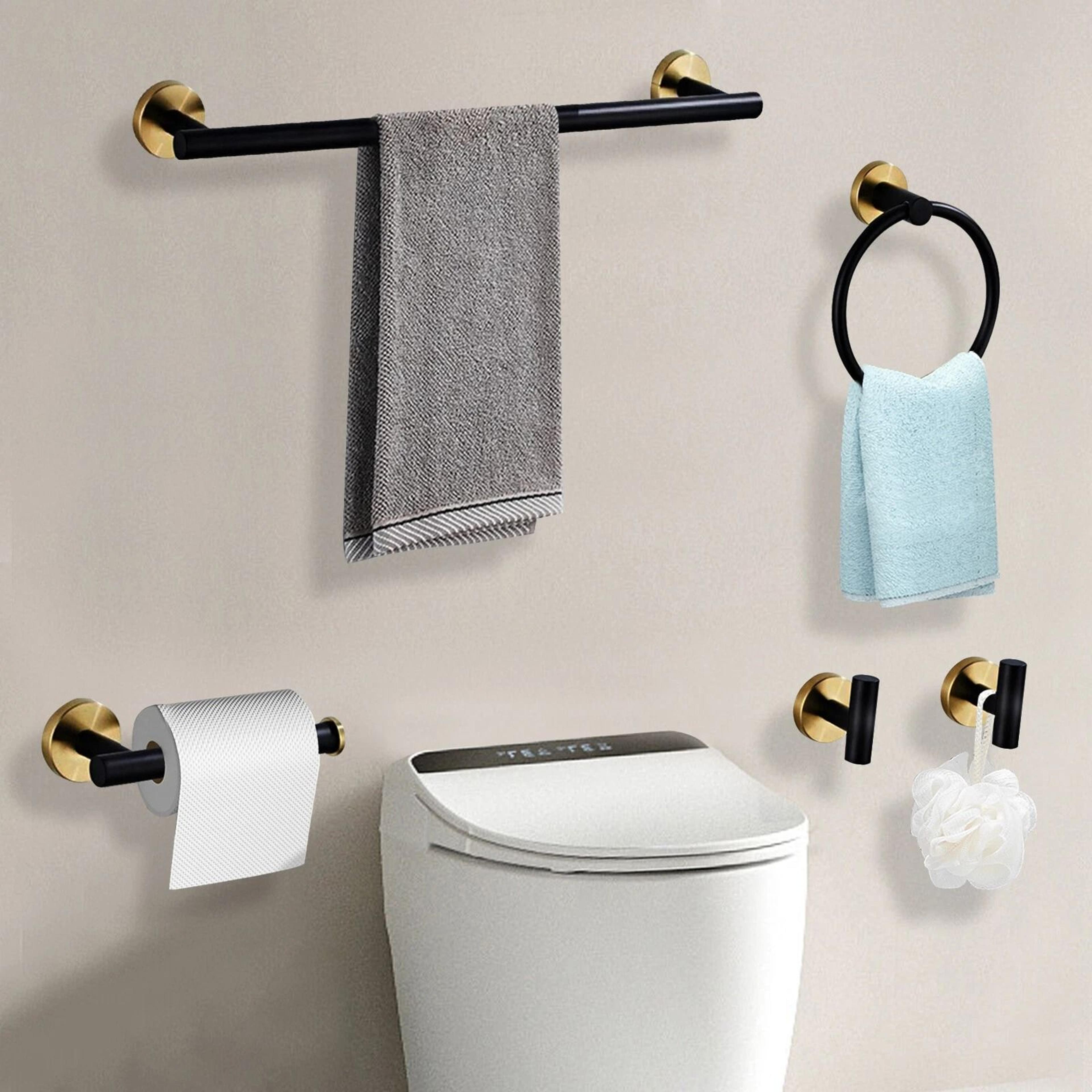 matte black and gold stainless steel bathroom hardware set wall mounteds