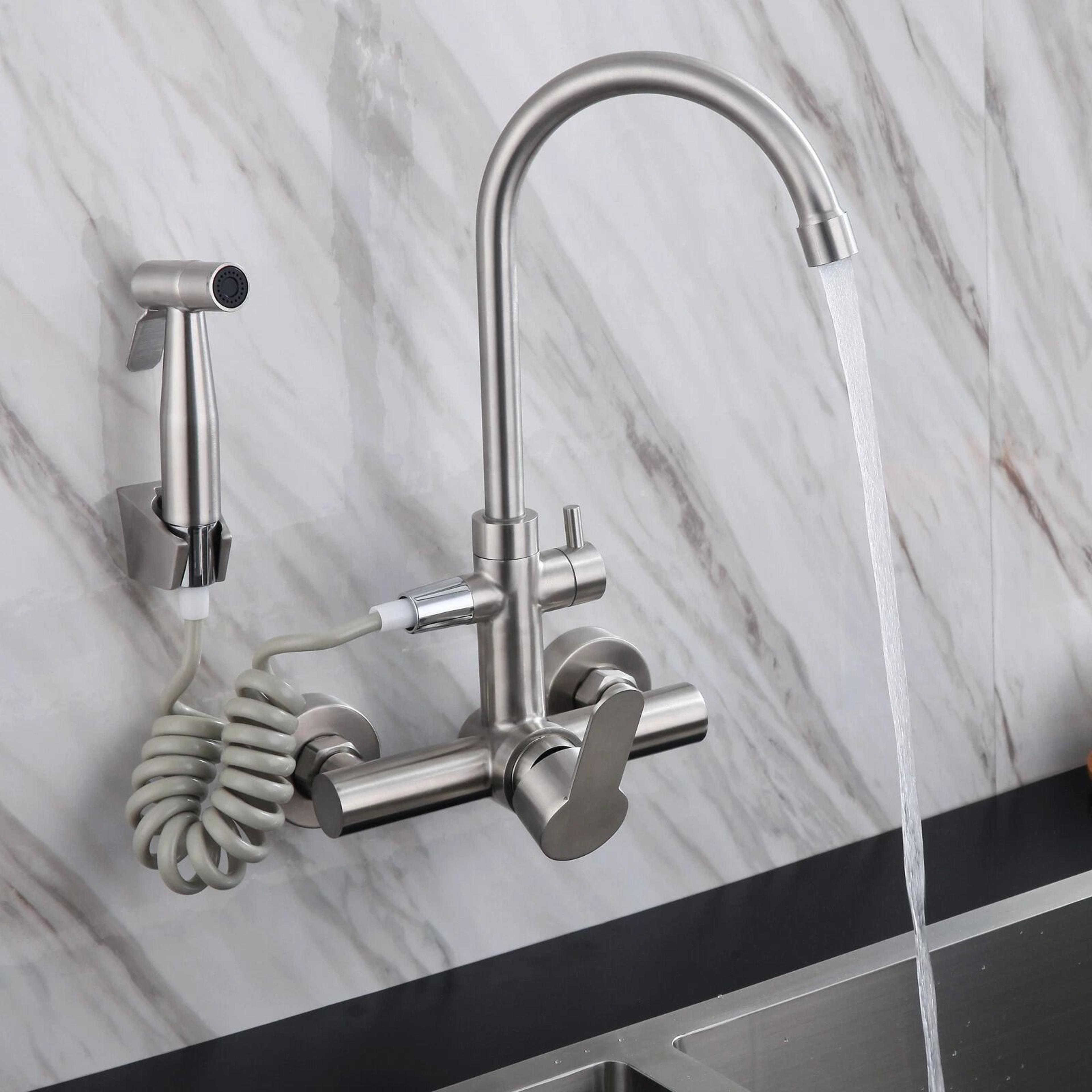 wall mount stainless steel commercial sink faucet rotating kitchen faucet heavy duty