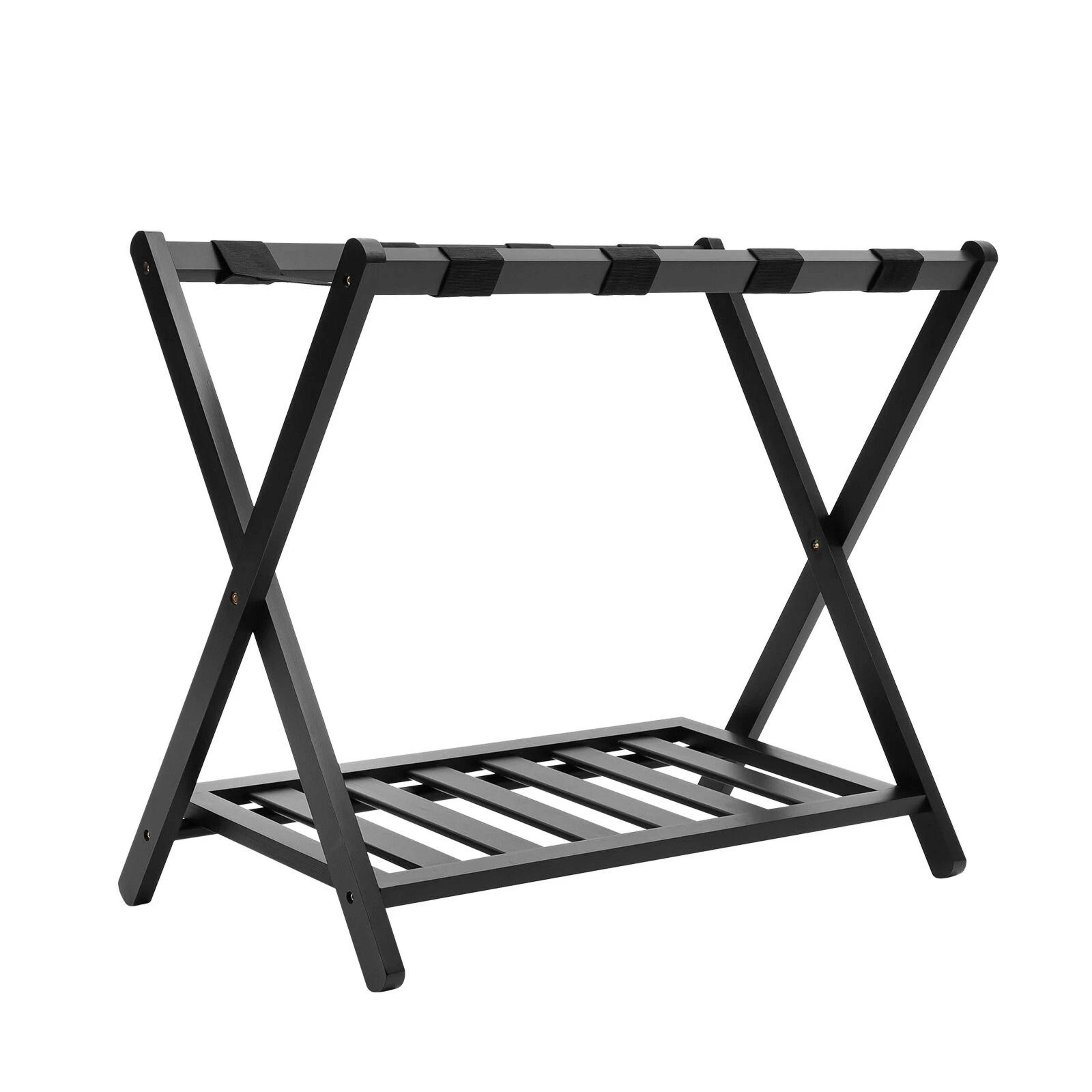 foldable wooden luggage rack with shoe shelf suitcase stand for bedroom, hotel and guest room