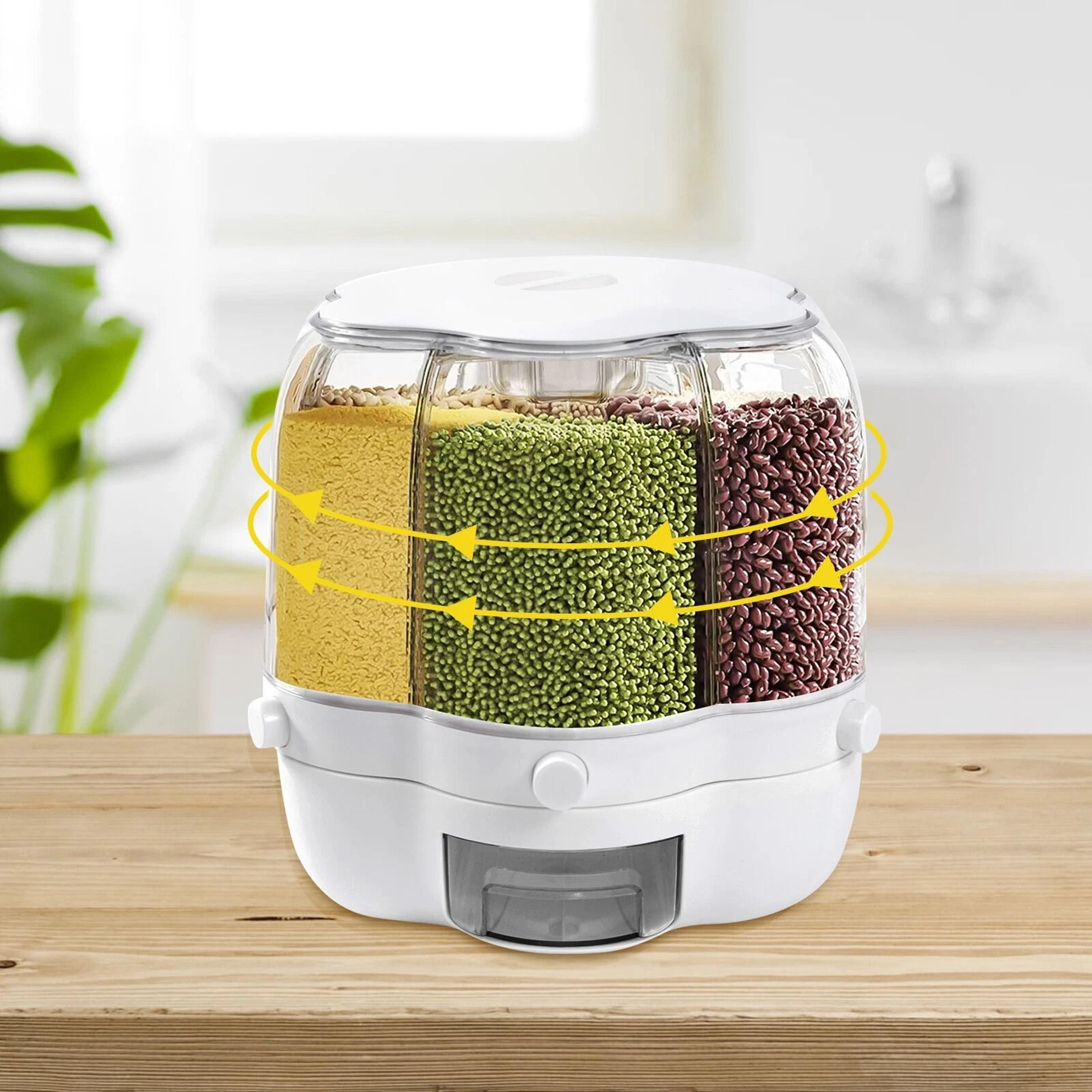 Premium Grid Rotating Rice Dispenser Dry Food Storage Organizer Grain Storage Container 2
