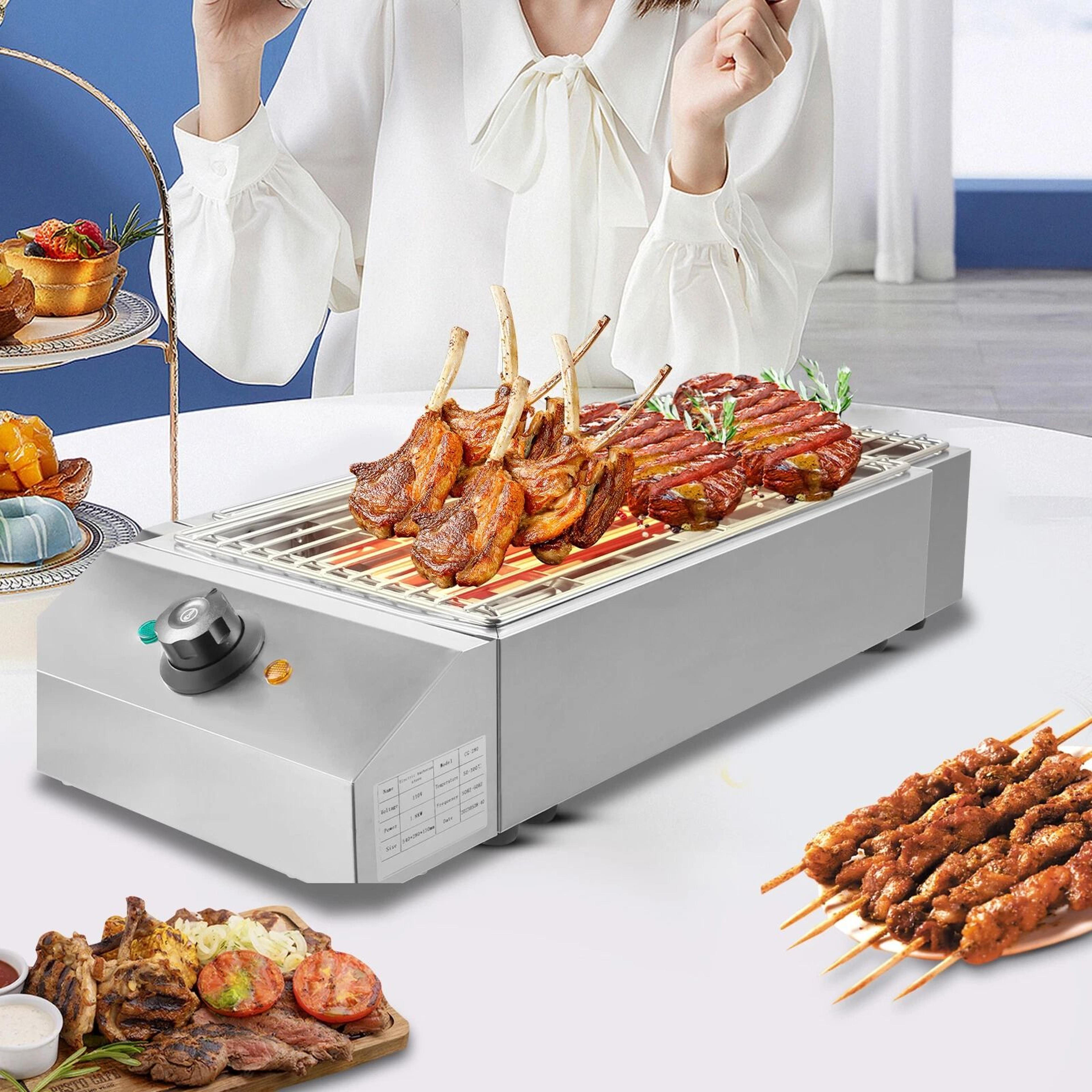 premium portable electric bbq grill smokeless indoor & outdoor adjustable temperature