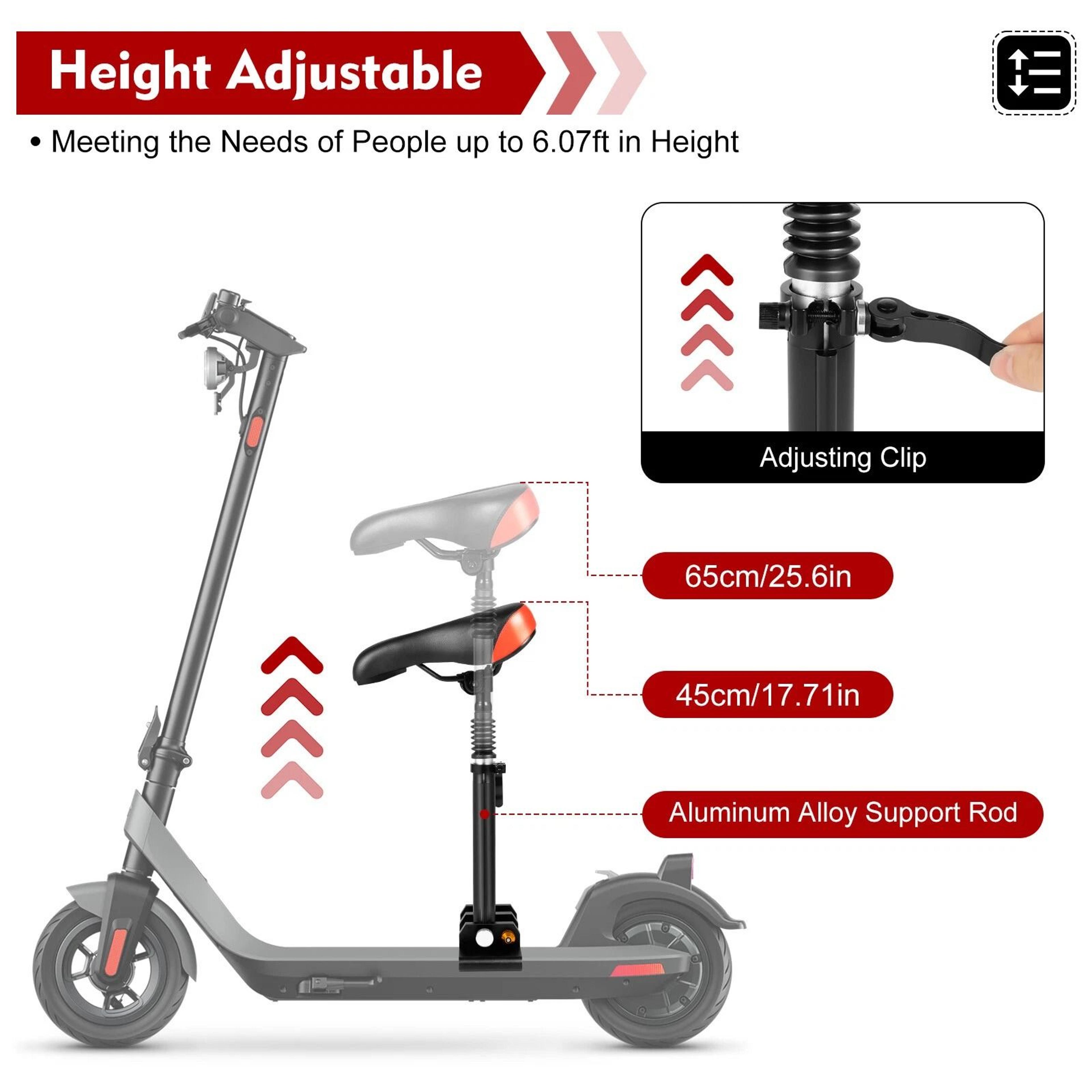 Universal Adjustable Scooter Seat Cushion With Aluminum Alloy Saddle  Rod Comfortable Ride Upgrade 16