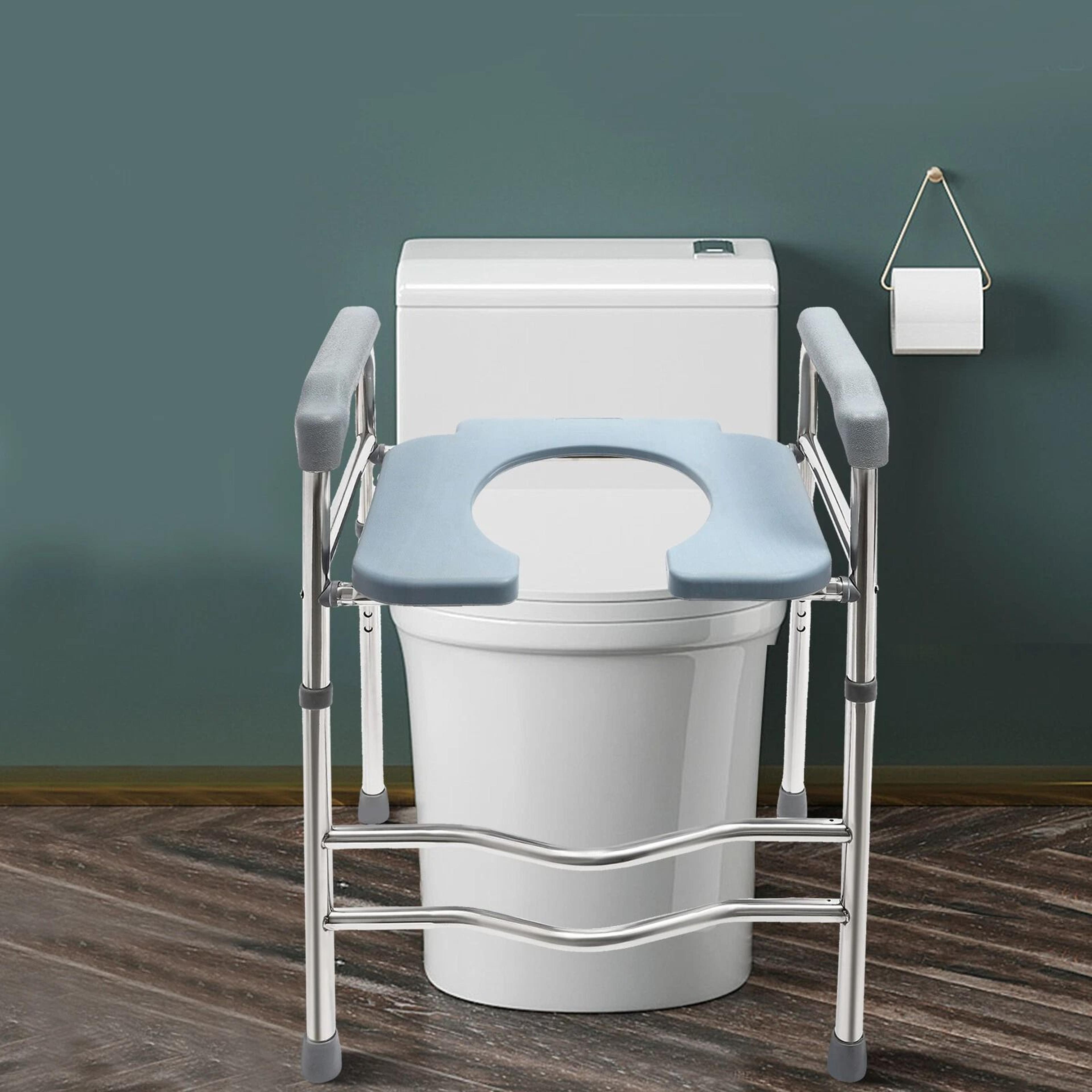 adjustable raised toilet seat with arms safe bathroom aid for seniors & elderly