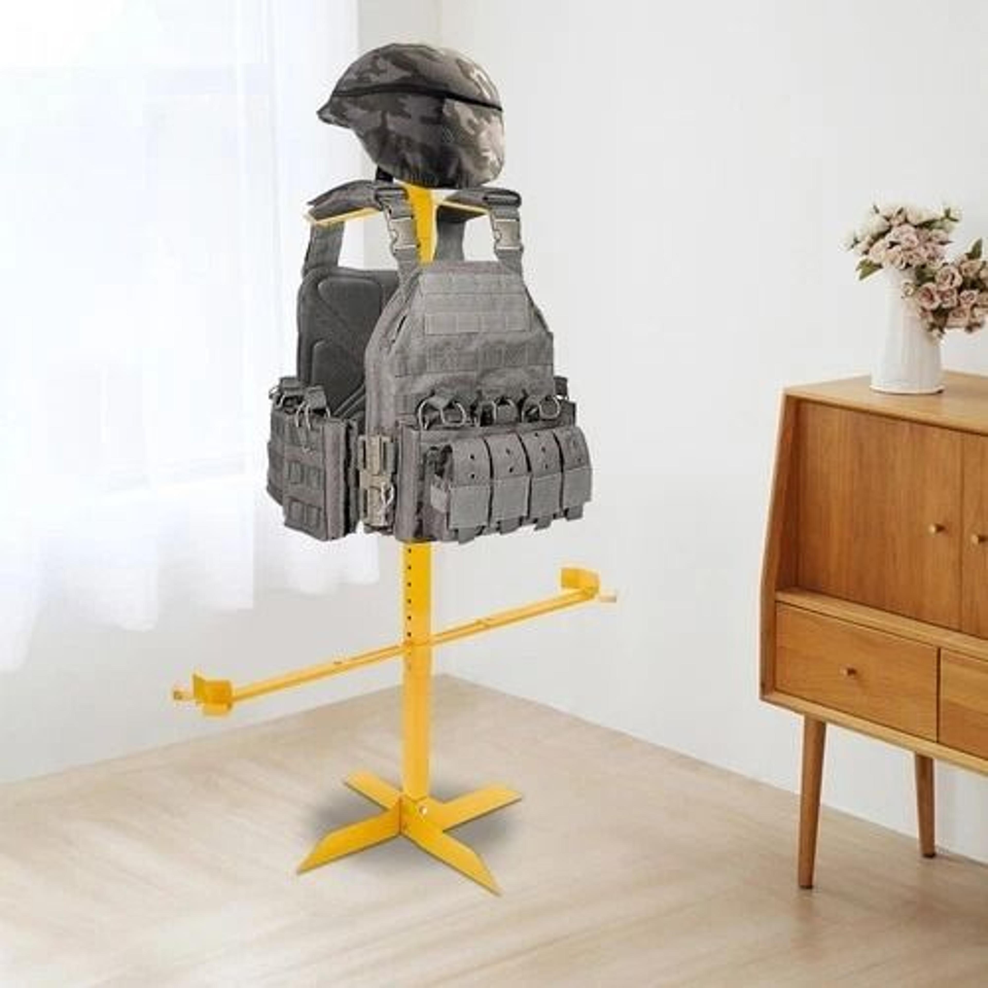 heavy duty gold tactical gear stand & helmet display rack organizer