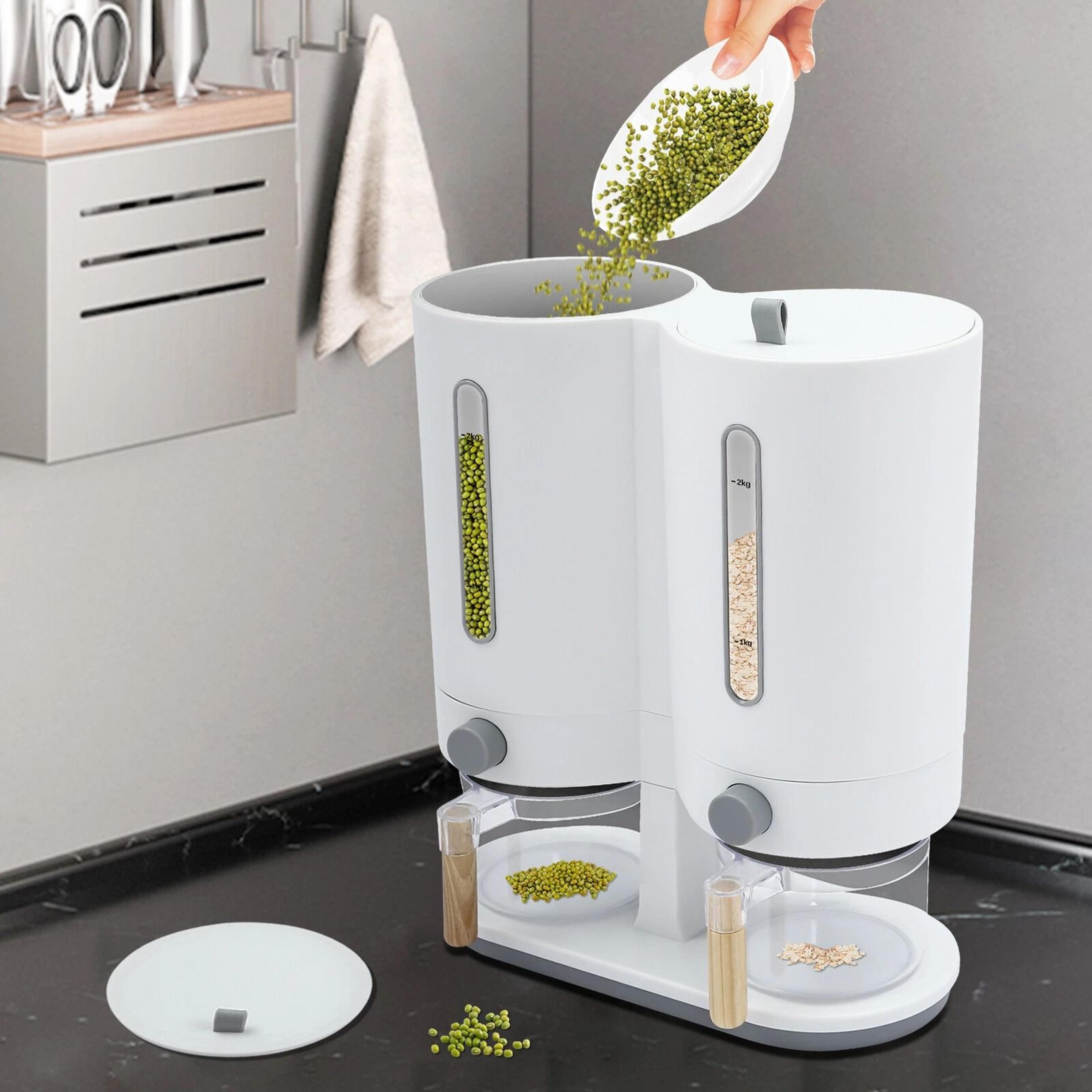 premium dual rice & dry food dispenser large capacity kitchen storage with measuring cups