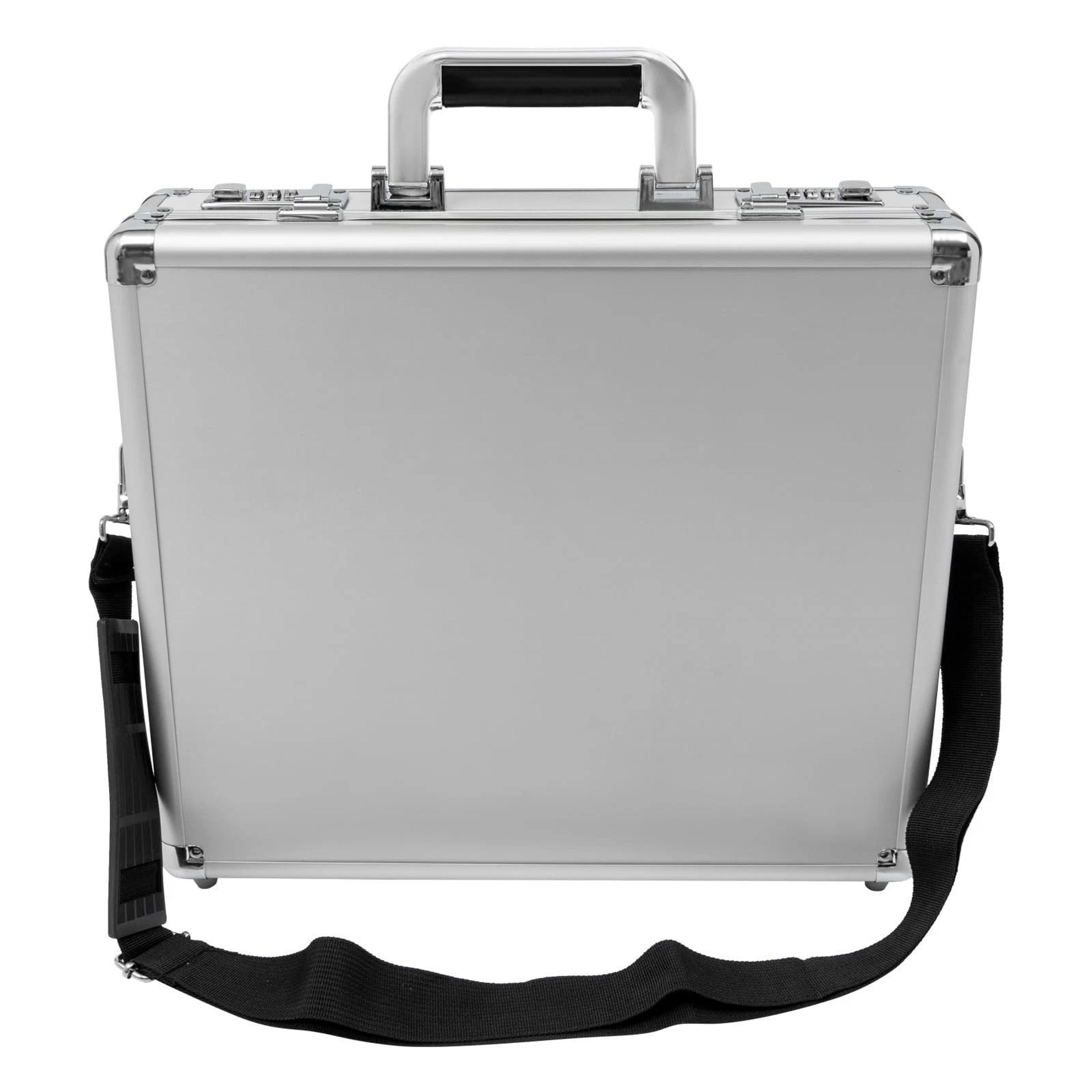 aluminum locking briefcase with combination lock and laptop storage
