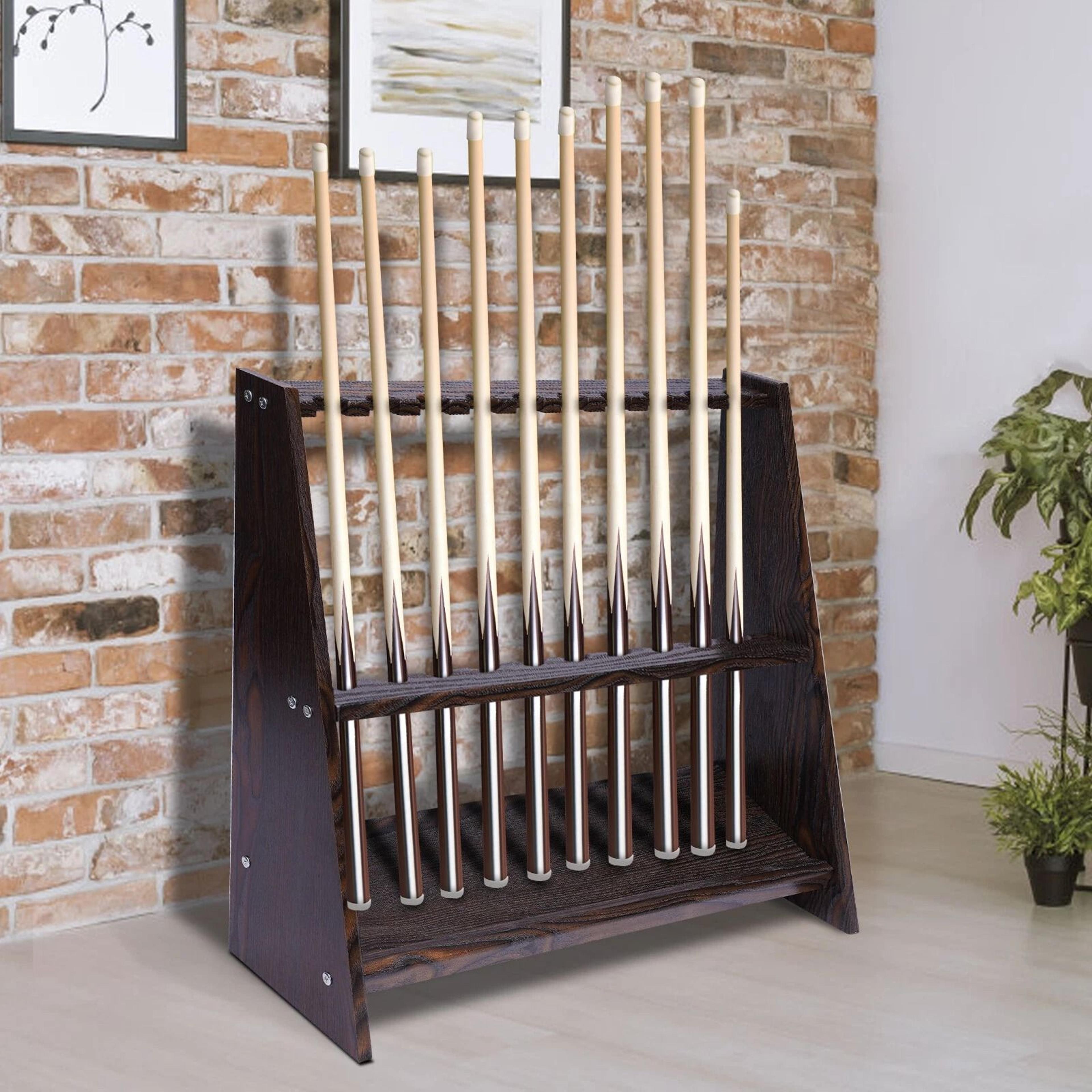 premium hole floor standing cue holder & pool cue rack organizer for billiards, golf clubs & rods