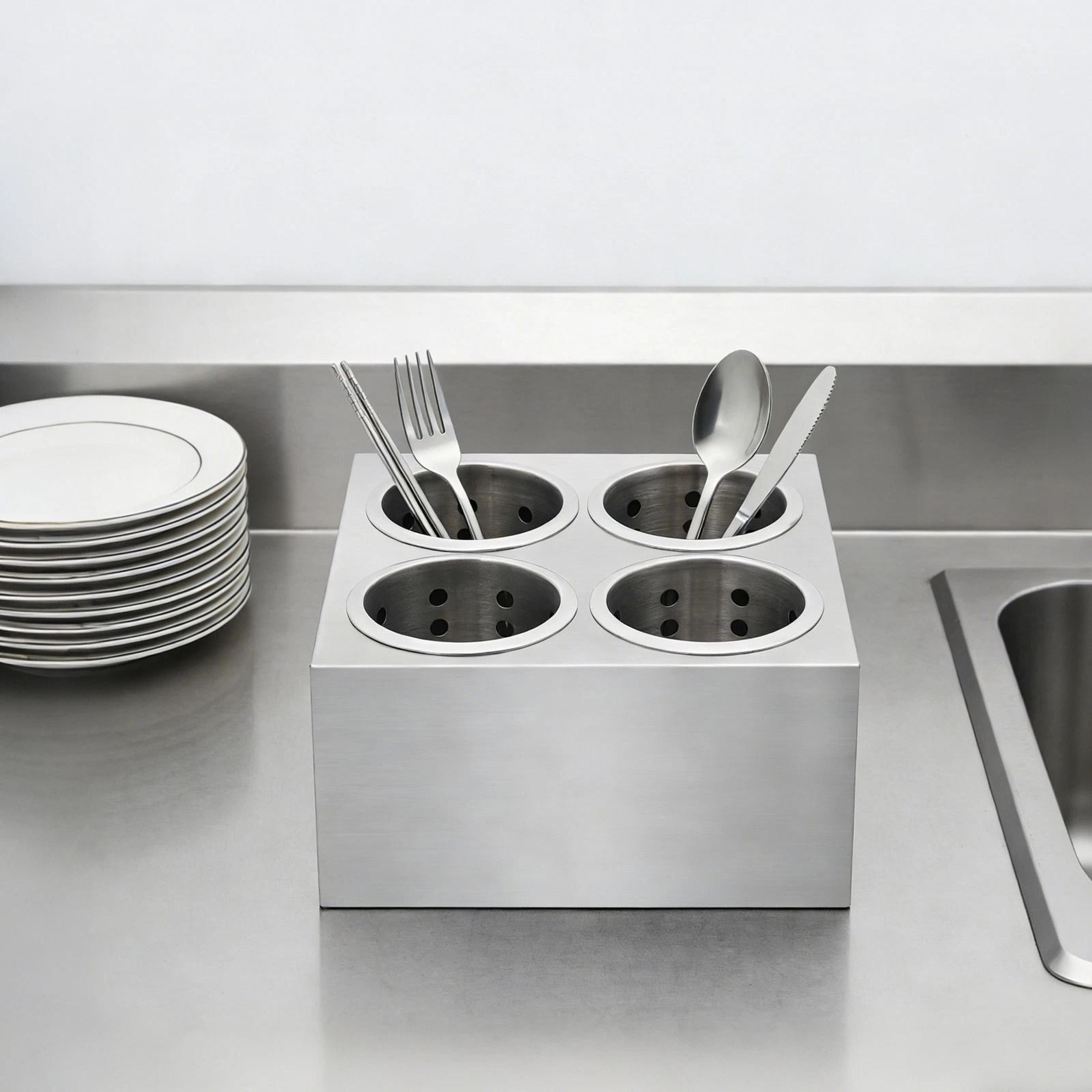 commercial stainless steel flatware organizer cylinder holder for kitchen