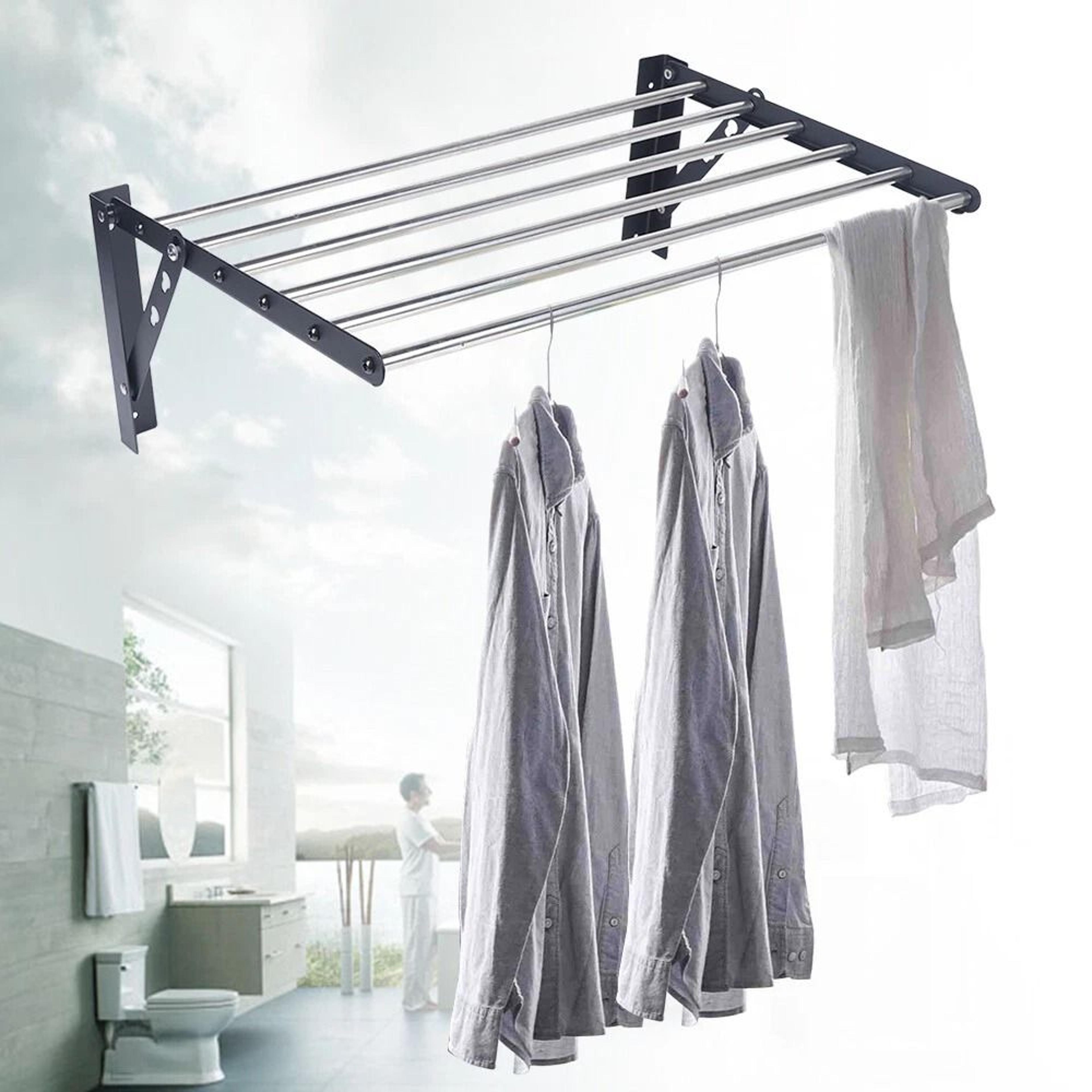 space saving wall mounted clothes drying rack & folding laundry drying shelf heavy duty stainless steel