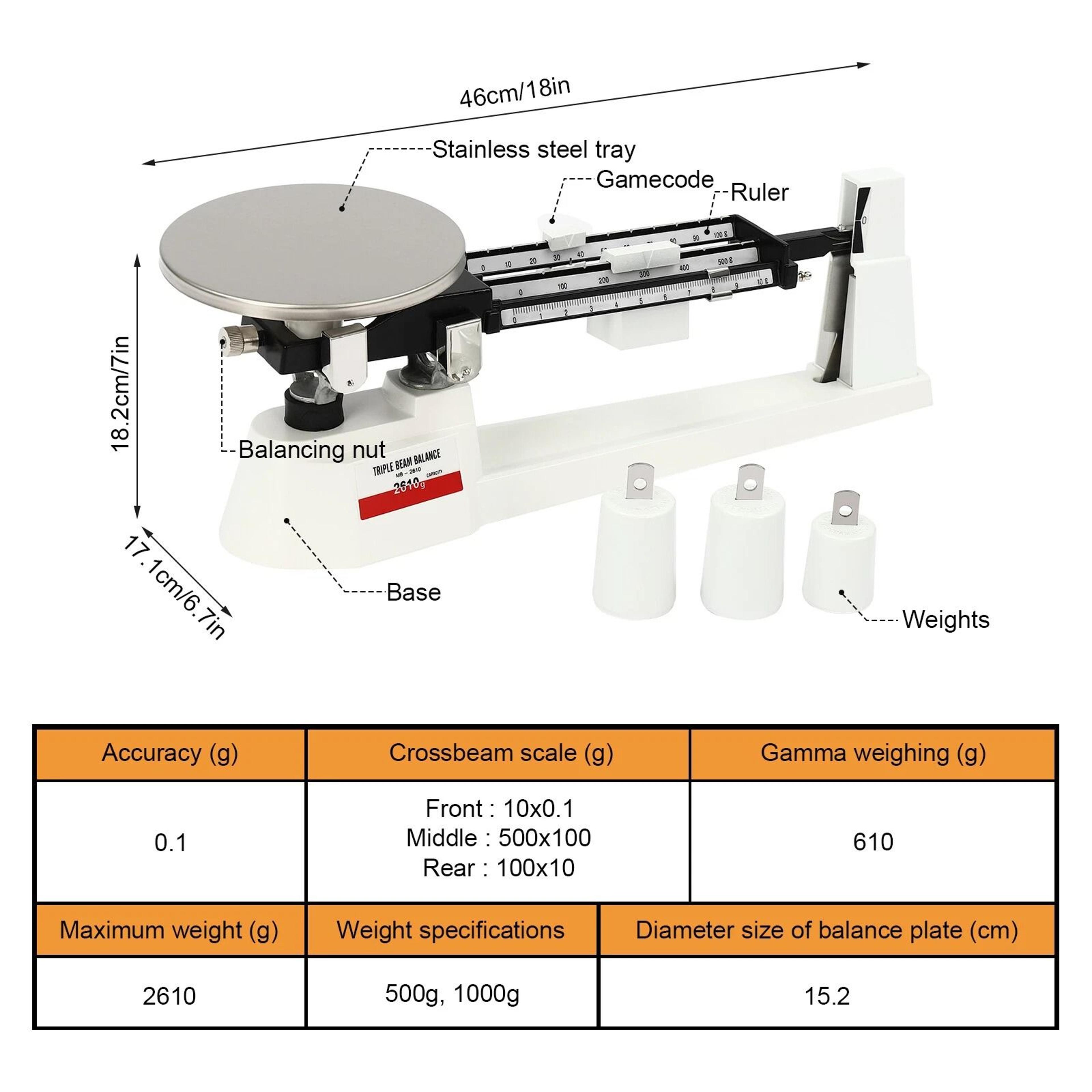 Precision Lab Triple Beam Balance Scale Stainless Steel Mechanical Beam Scale 17