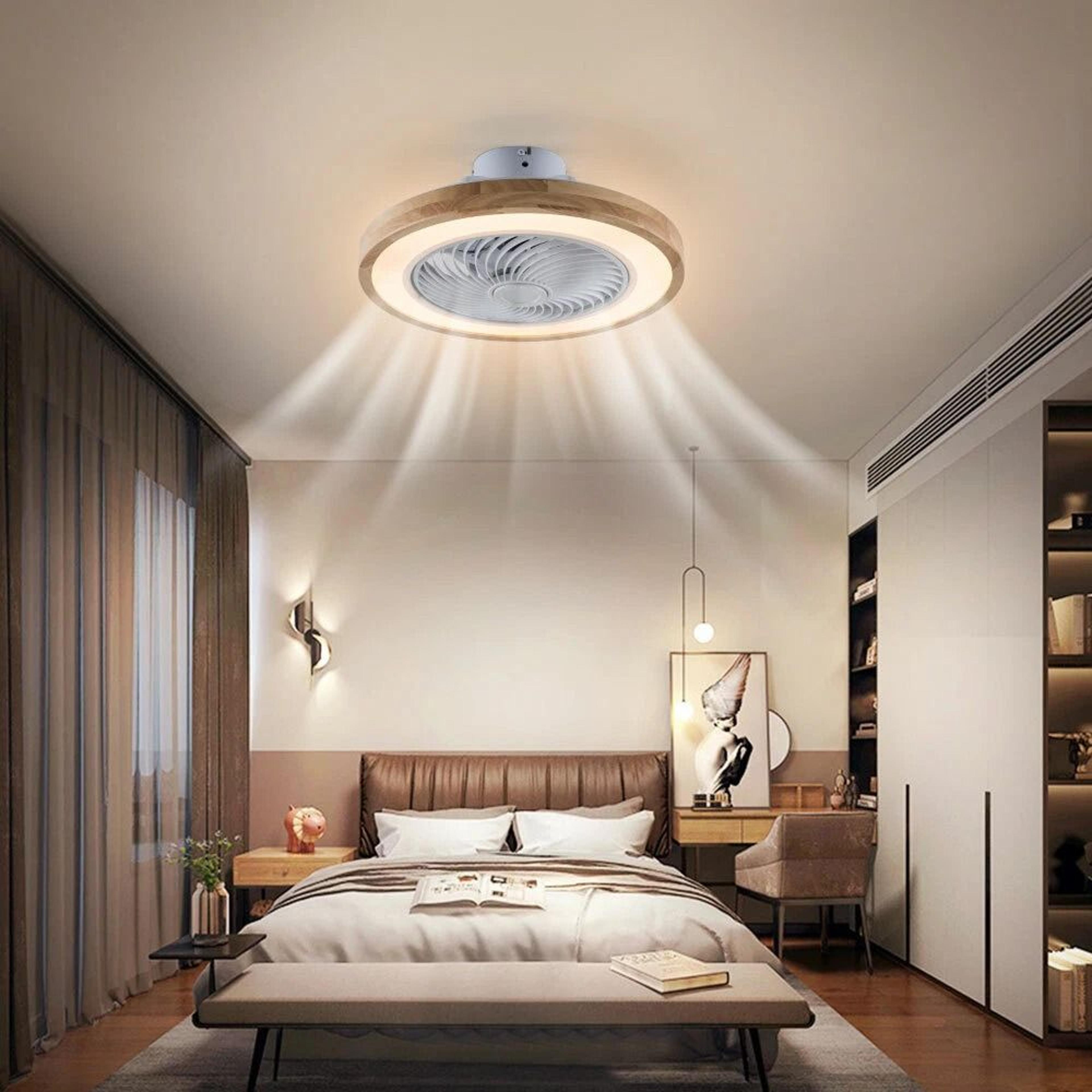 modern flush mount ceiling fan with led dimmable ceiling fan light and remote control