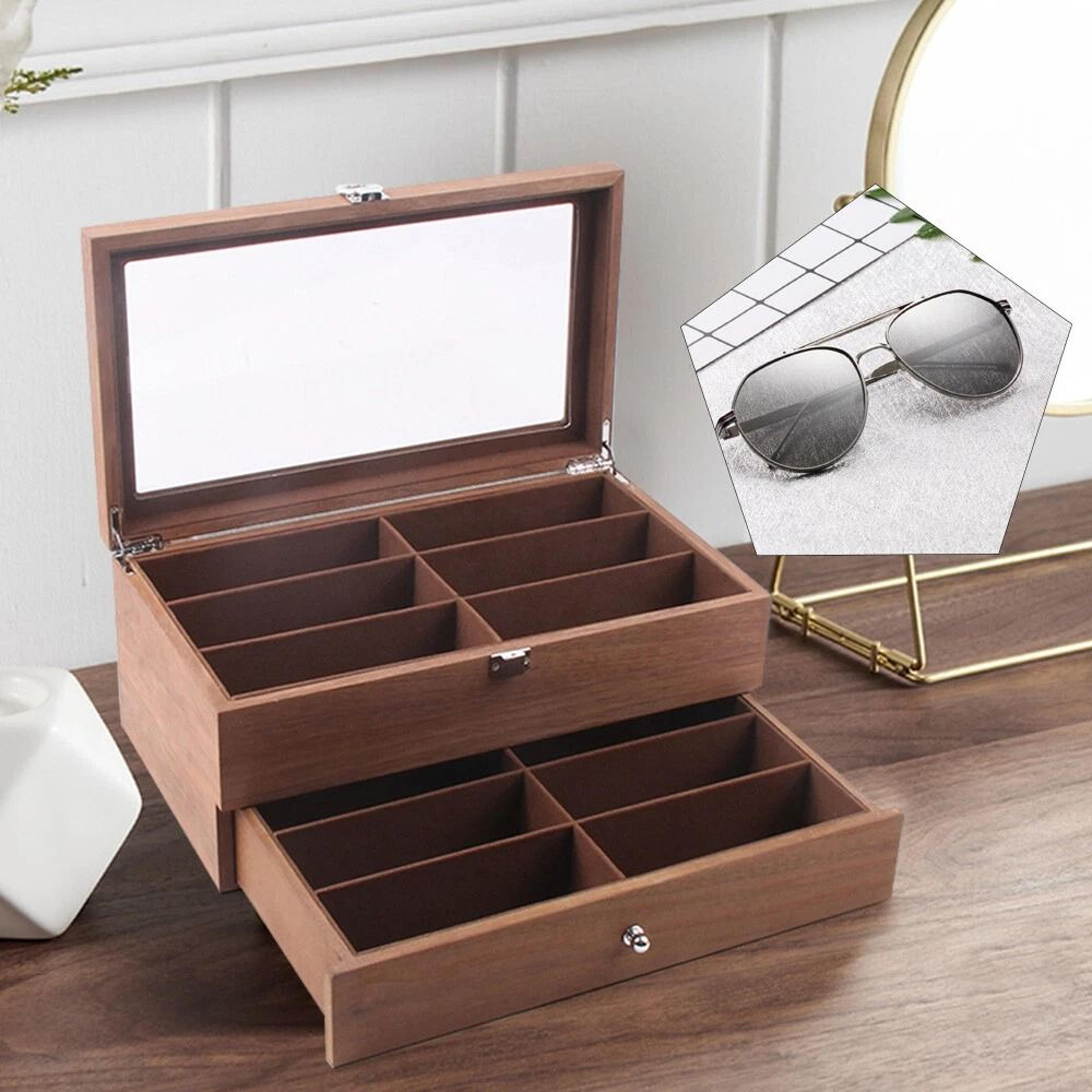 wooden sunglasses organizer and eyeglass display case storage box