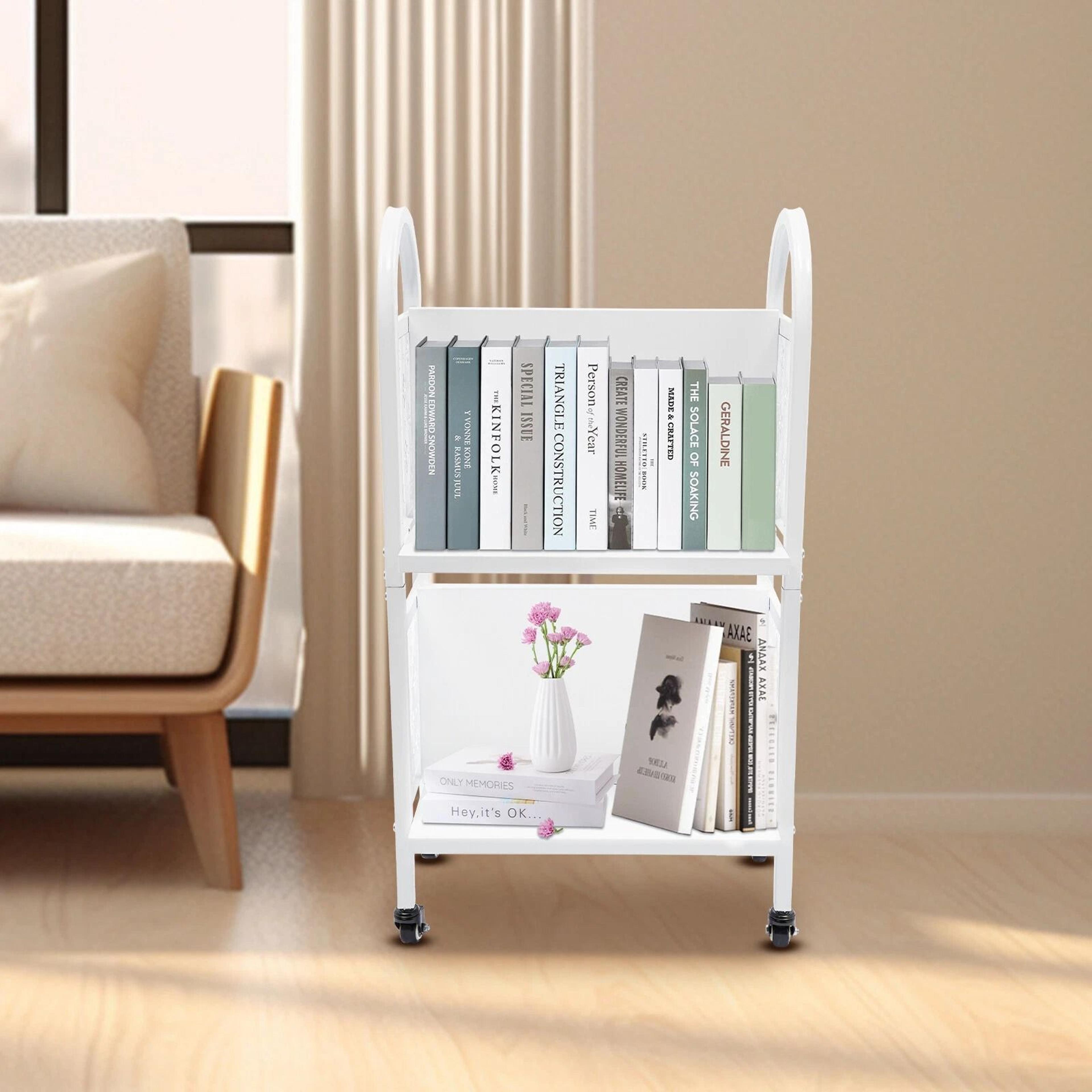 premium mobile rolling book cart & office storage trolley sturdy mobile shelving cart