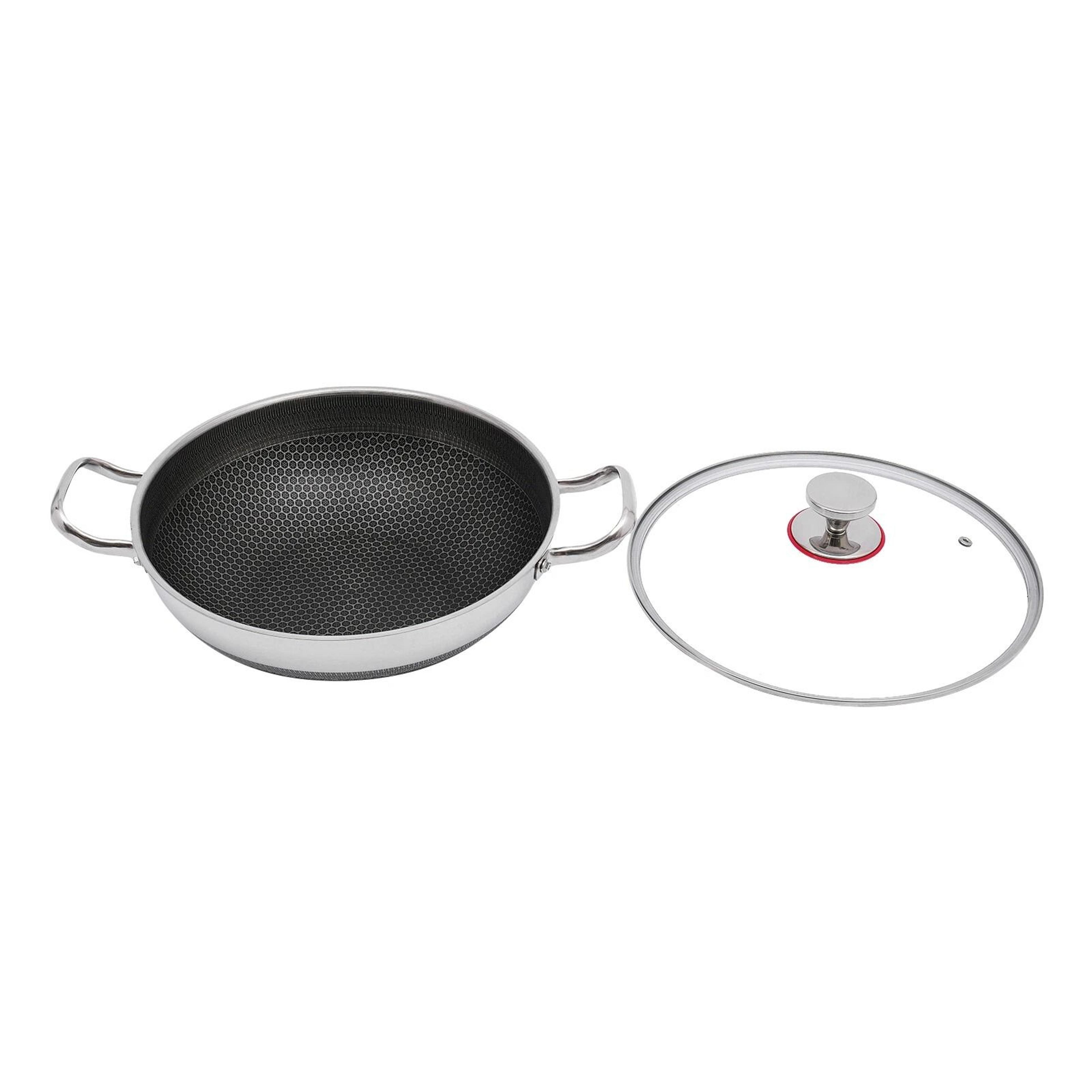 Premium Stainless Steel Frying Pan With Lid Durable Everyday Cooking Cookware 4