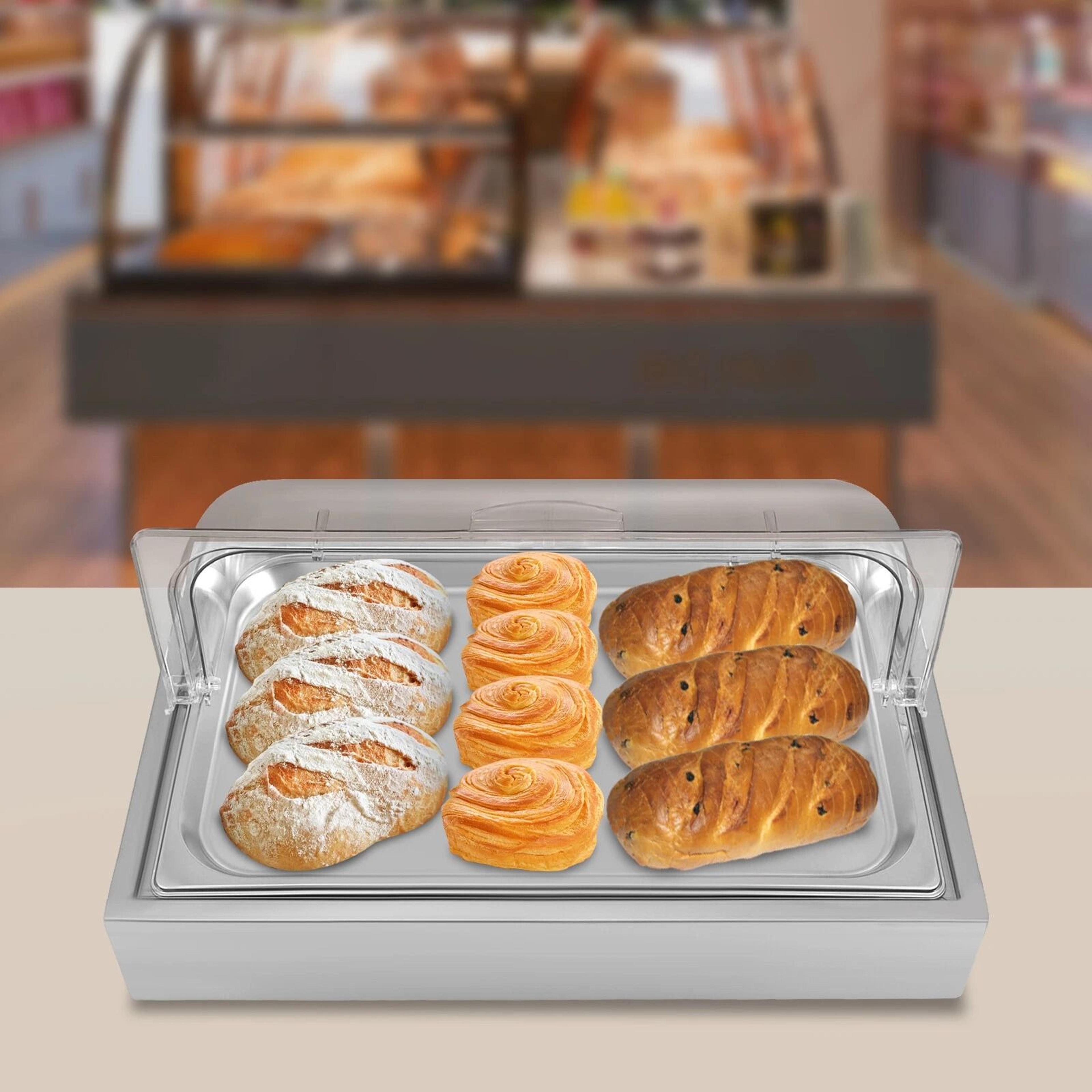 stainless steel buffet tray with ice box and clear roll top cover