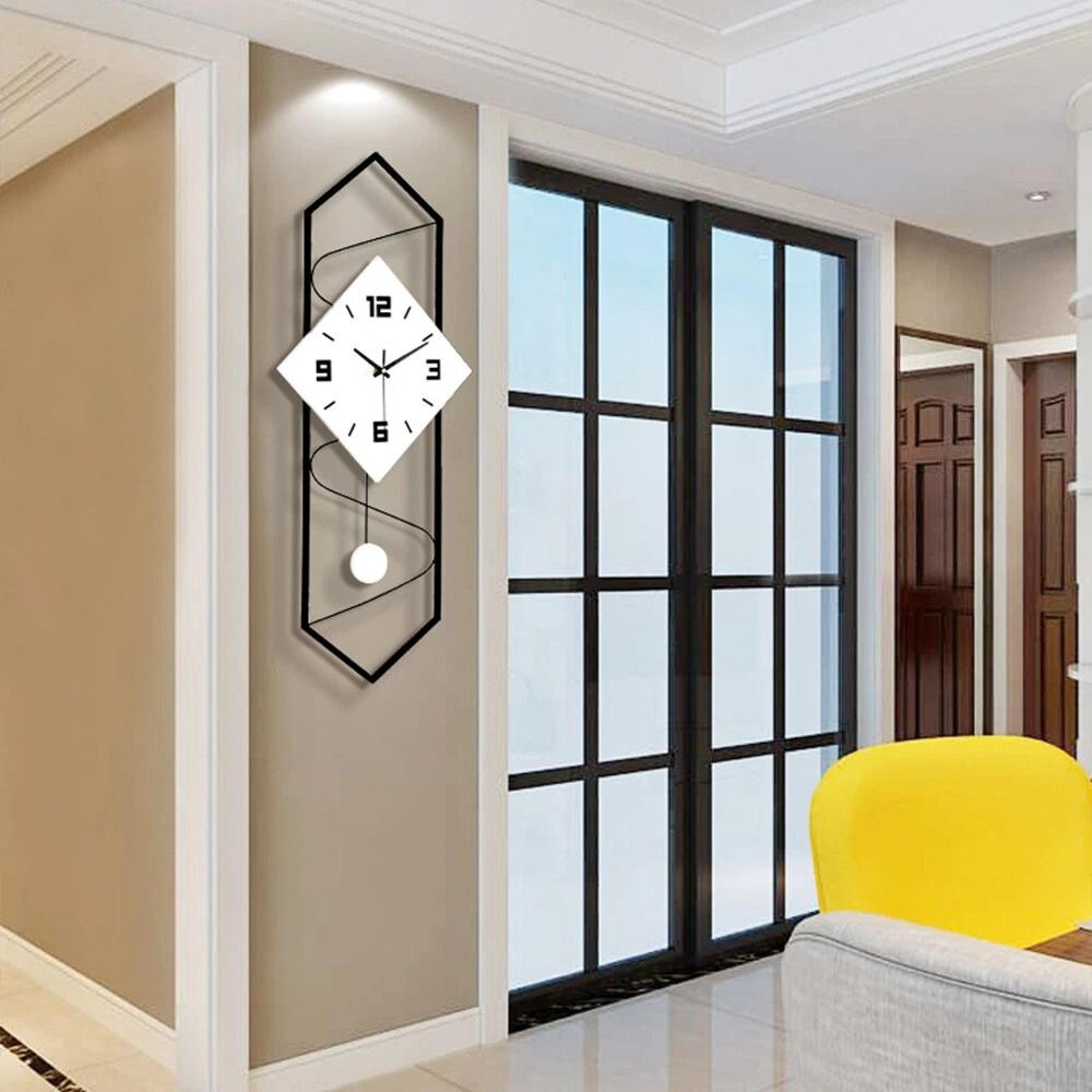 modern silent pendulum wall clock with solid wood dial for living room decor