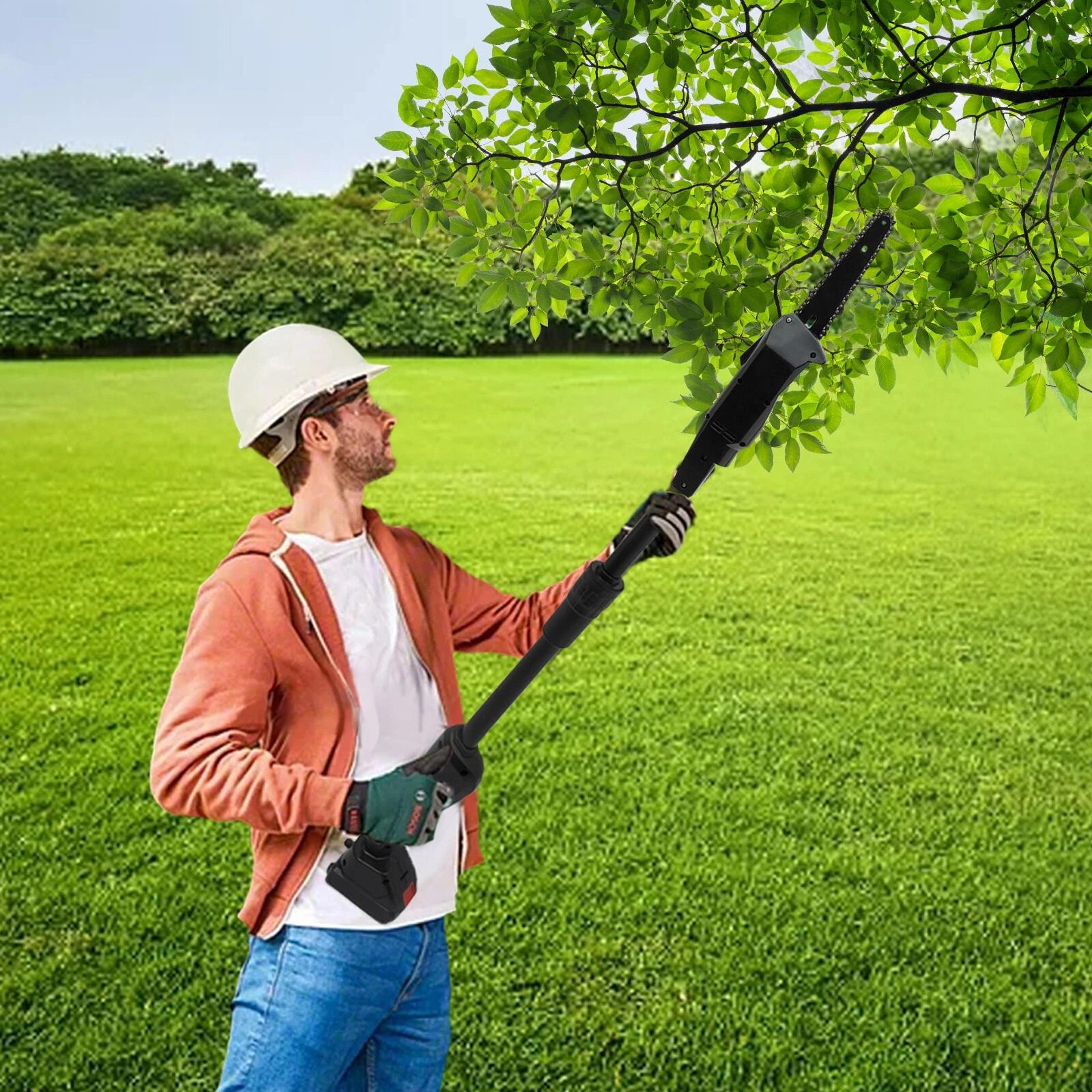 cordless pole saw electric tree trimmer battery powered pruner for long reach branch cutting